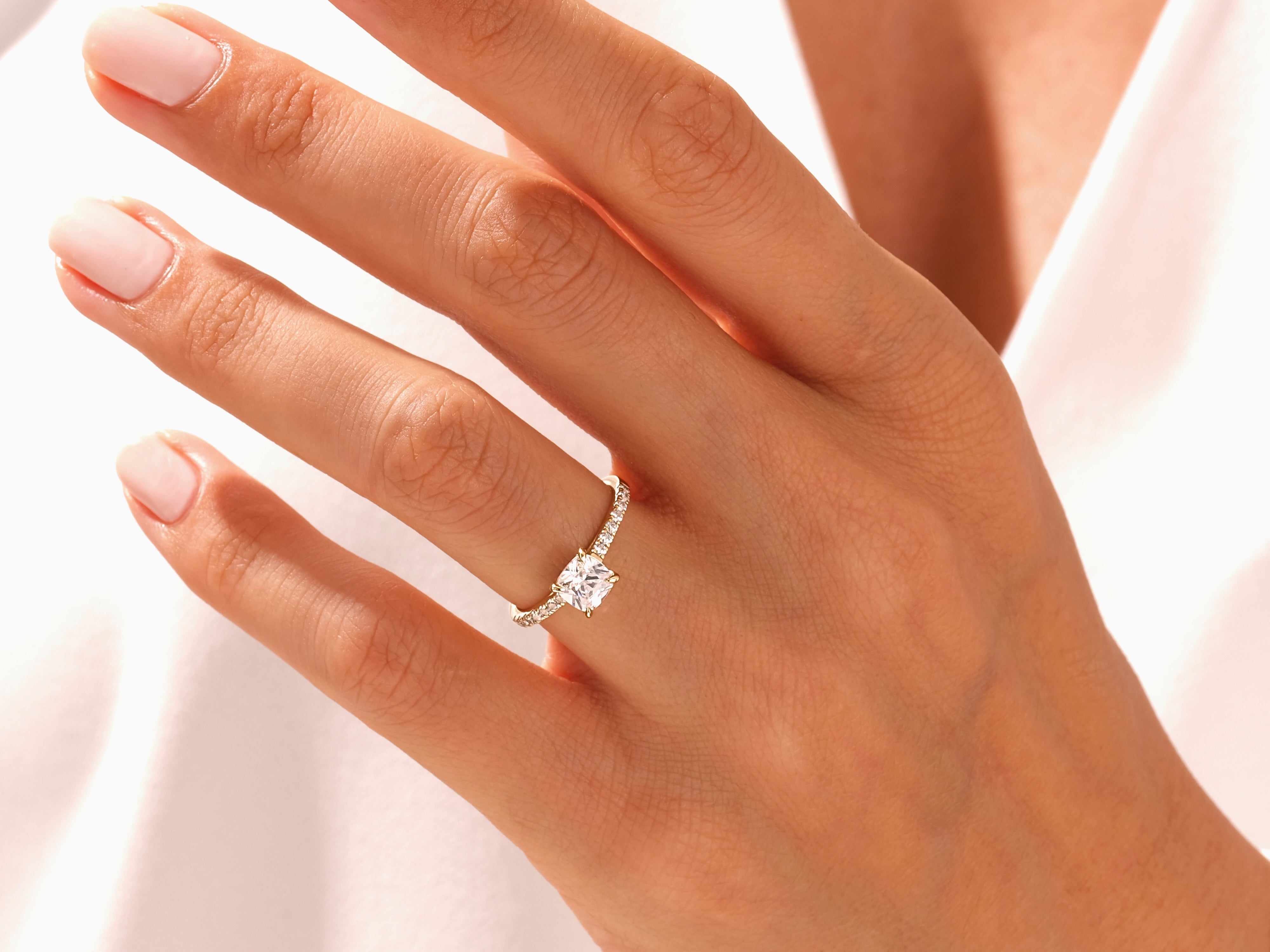 Cushion Cut Engagement Ring with Pave Set Side Stones