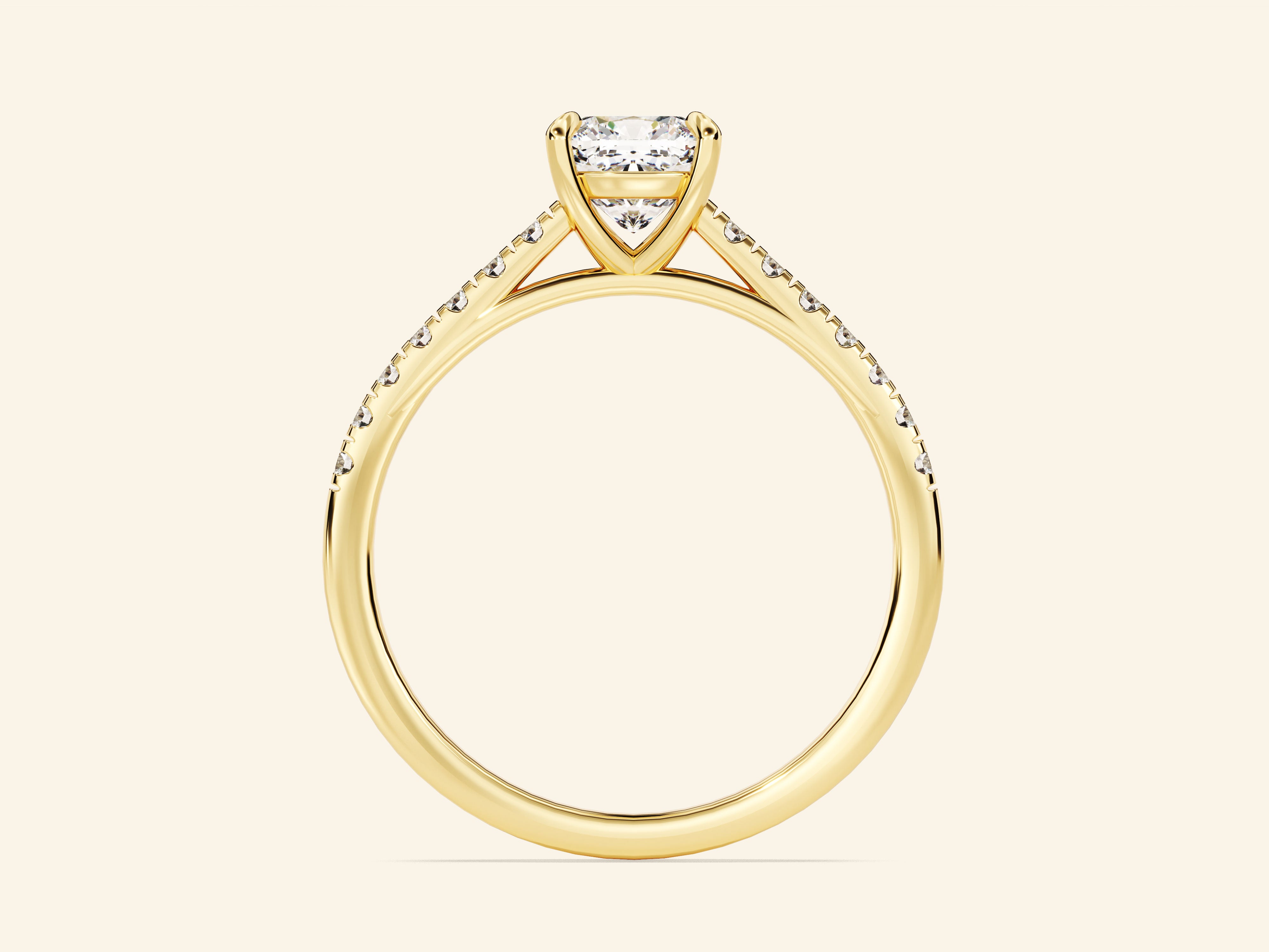 Cushion Cut Engagement Ring with Pave Set Side Stones
