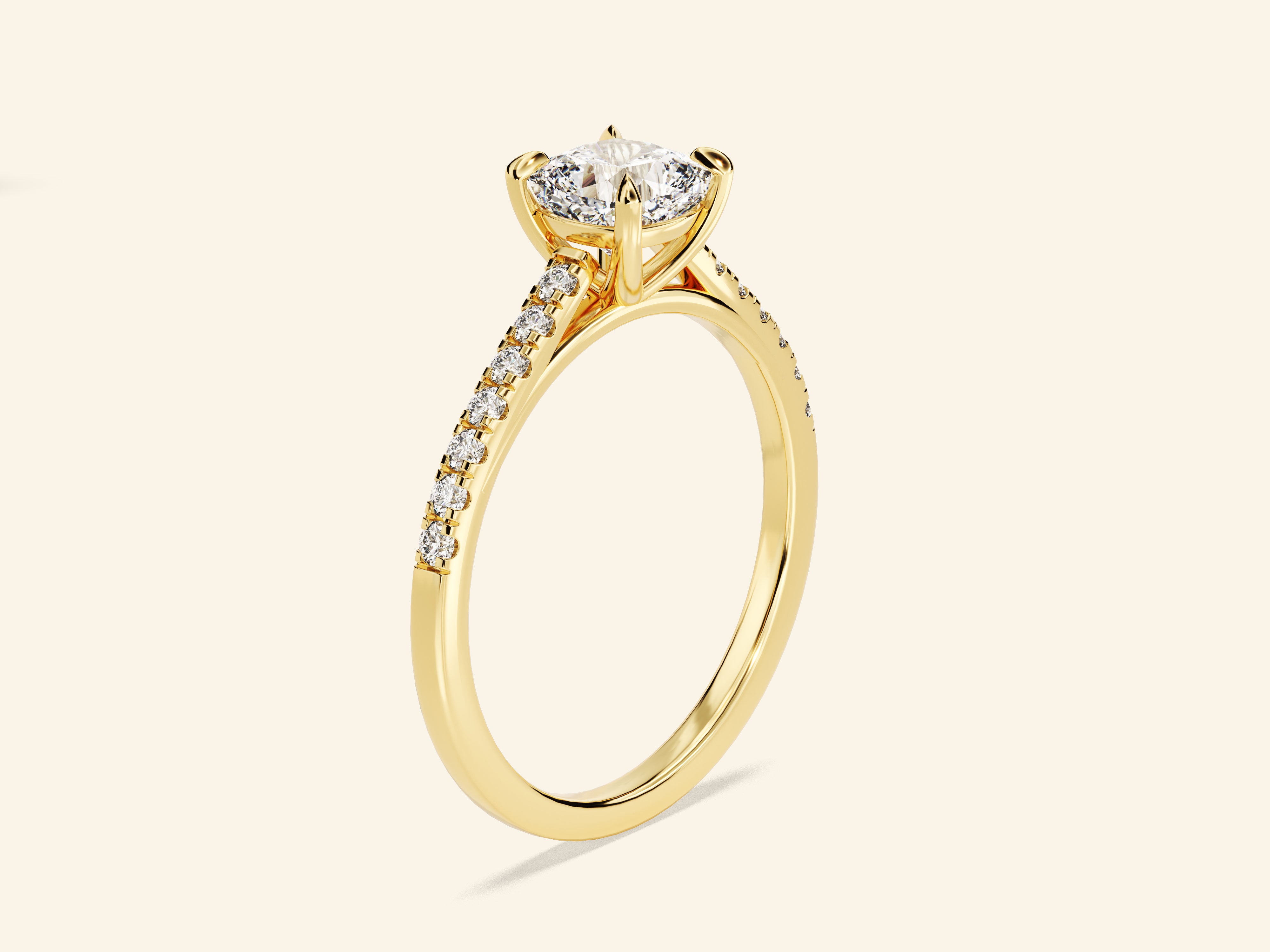 Cushion Cut Engagement Ring with Pave Set Side Stones