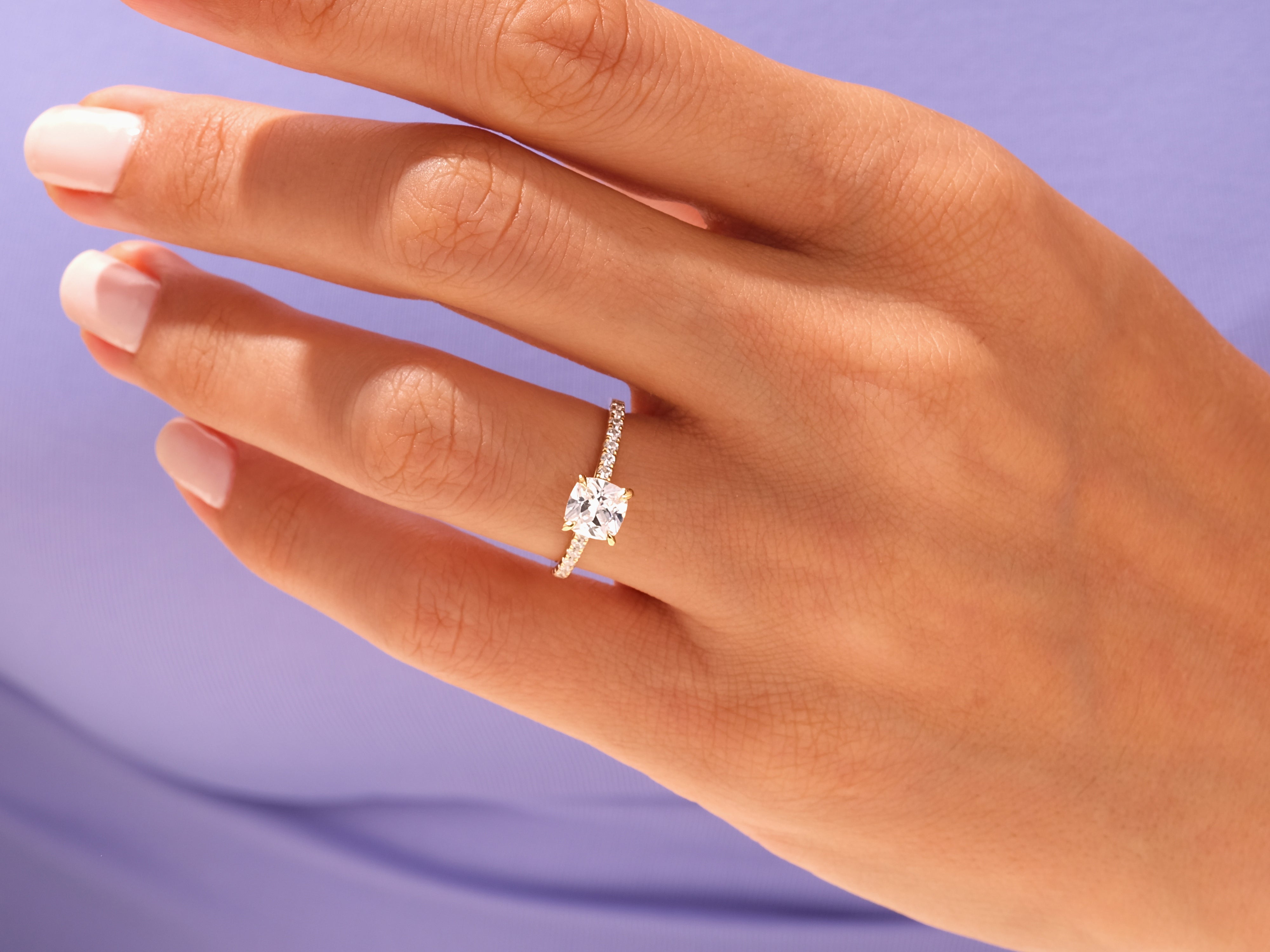 Cushion Cut Engagement Ring with Pave Set Side Stones