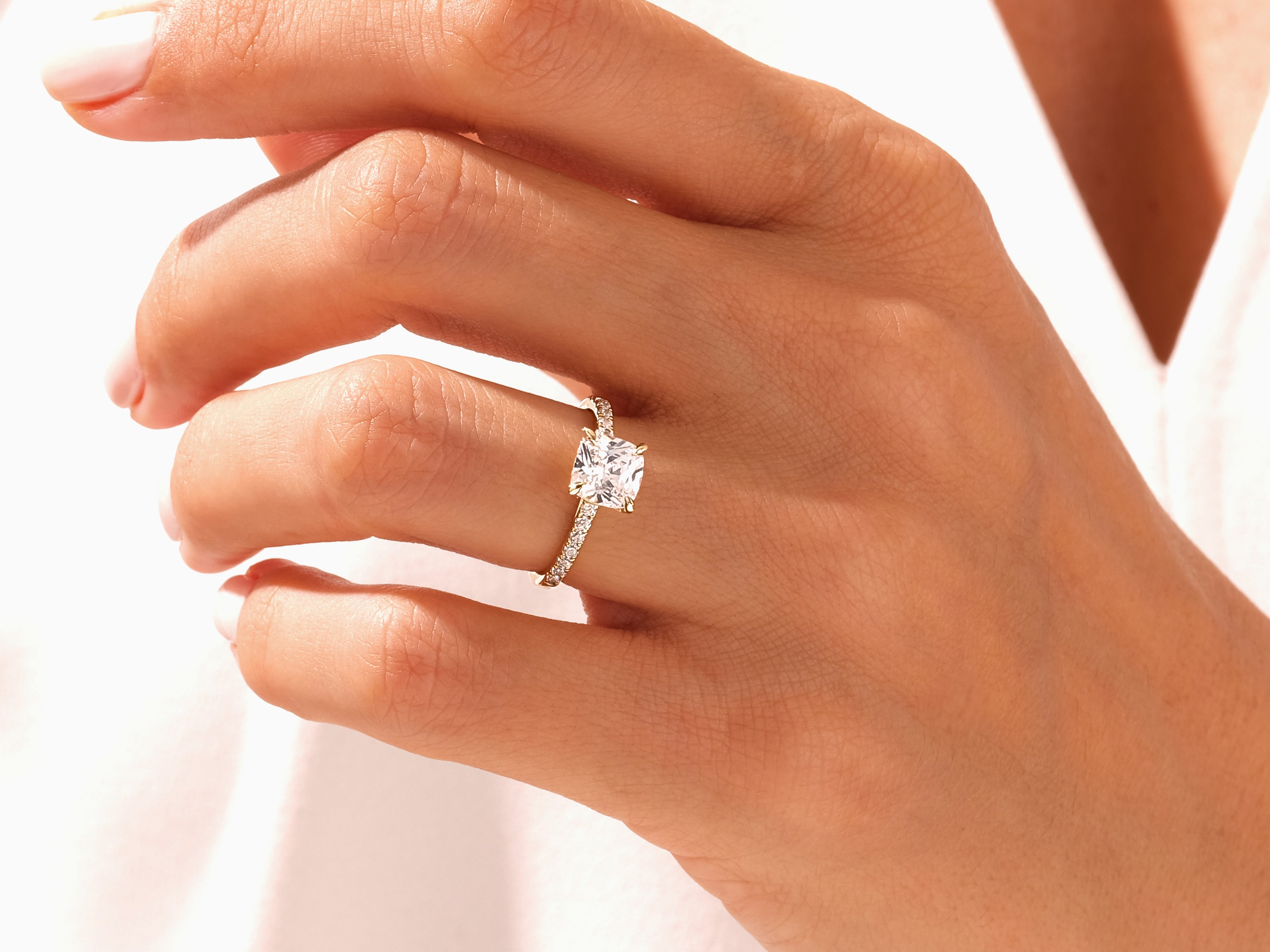 Cushion Cut Engagement Ring with Pave Set Side Stones