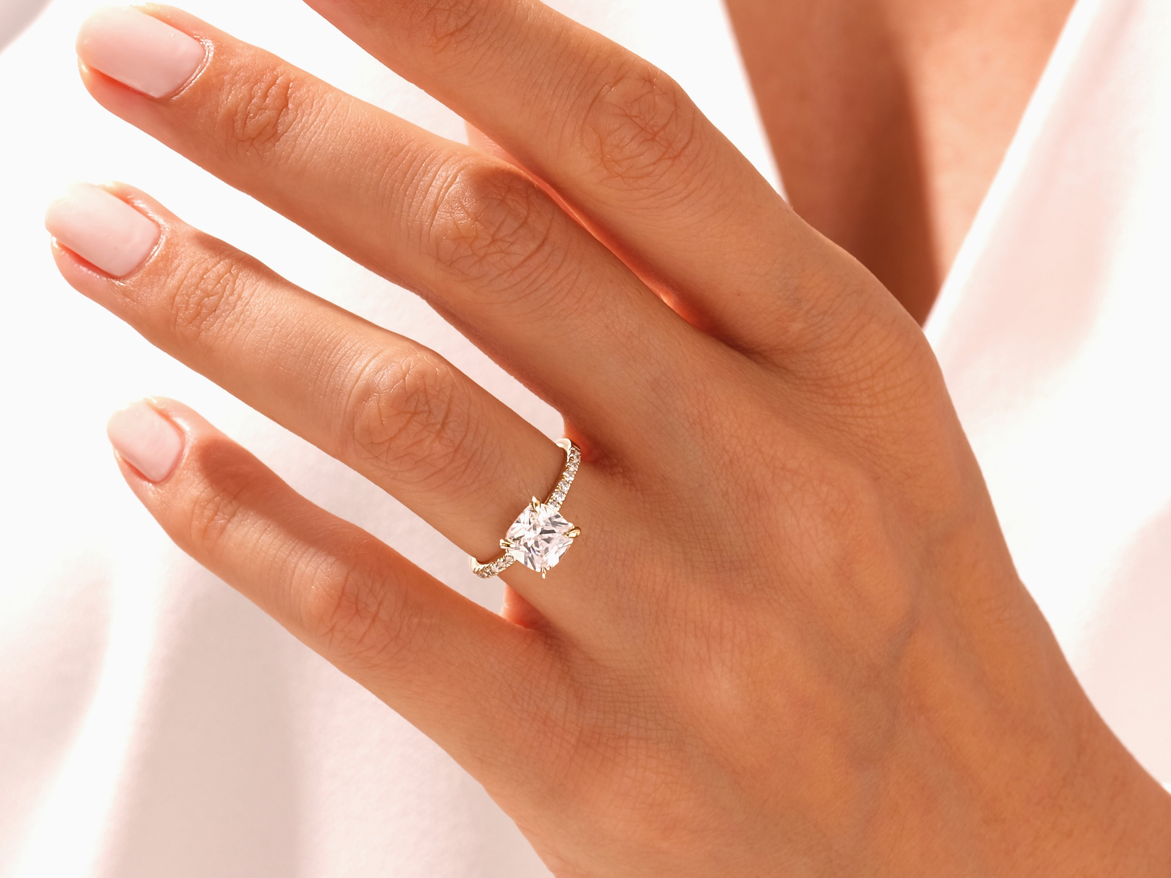 Cushion Cut Engagement Ring with Pave Set Side Stones