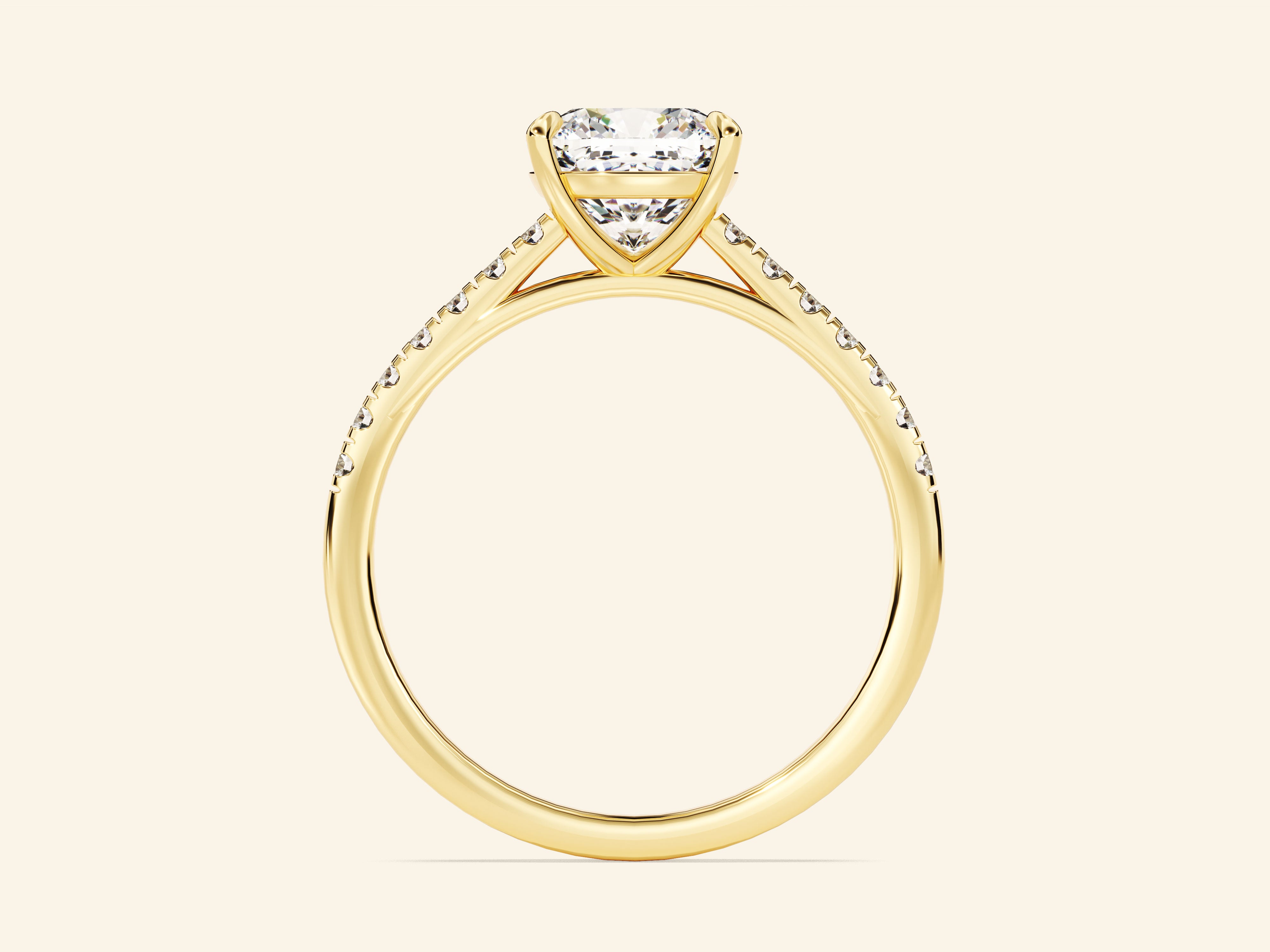 Cushion Cut Engagement Ring with Pave Set Side Stones