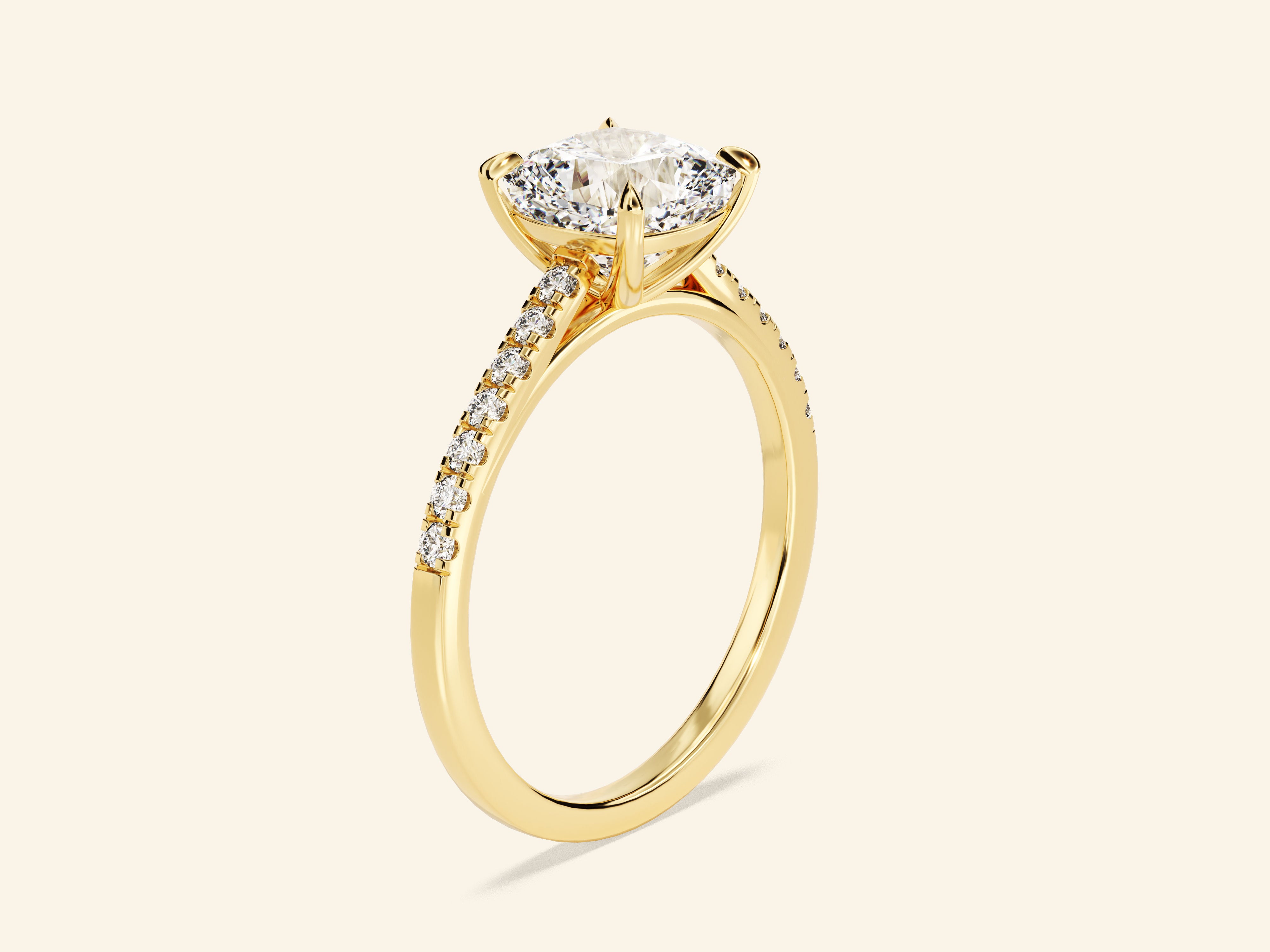 Cushion Cut Engagement Ring with Pave Set Side Stones