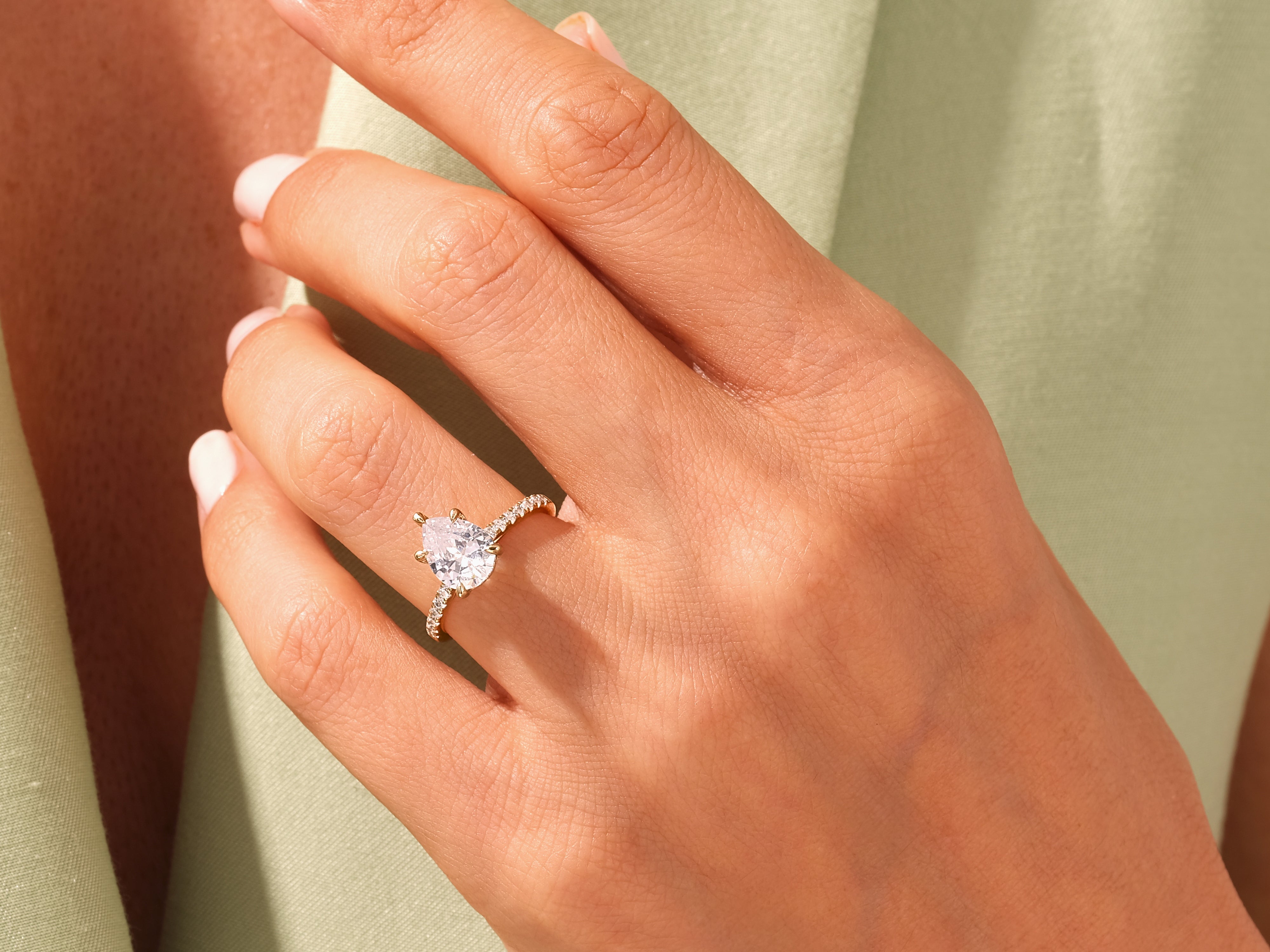 Pear Cut Engagement Ring with Pave Set Side Stones
