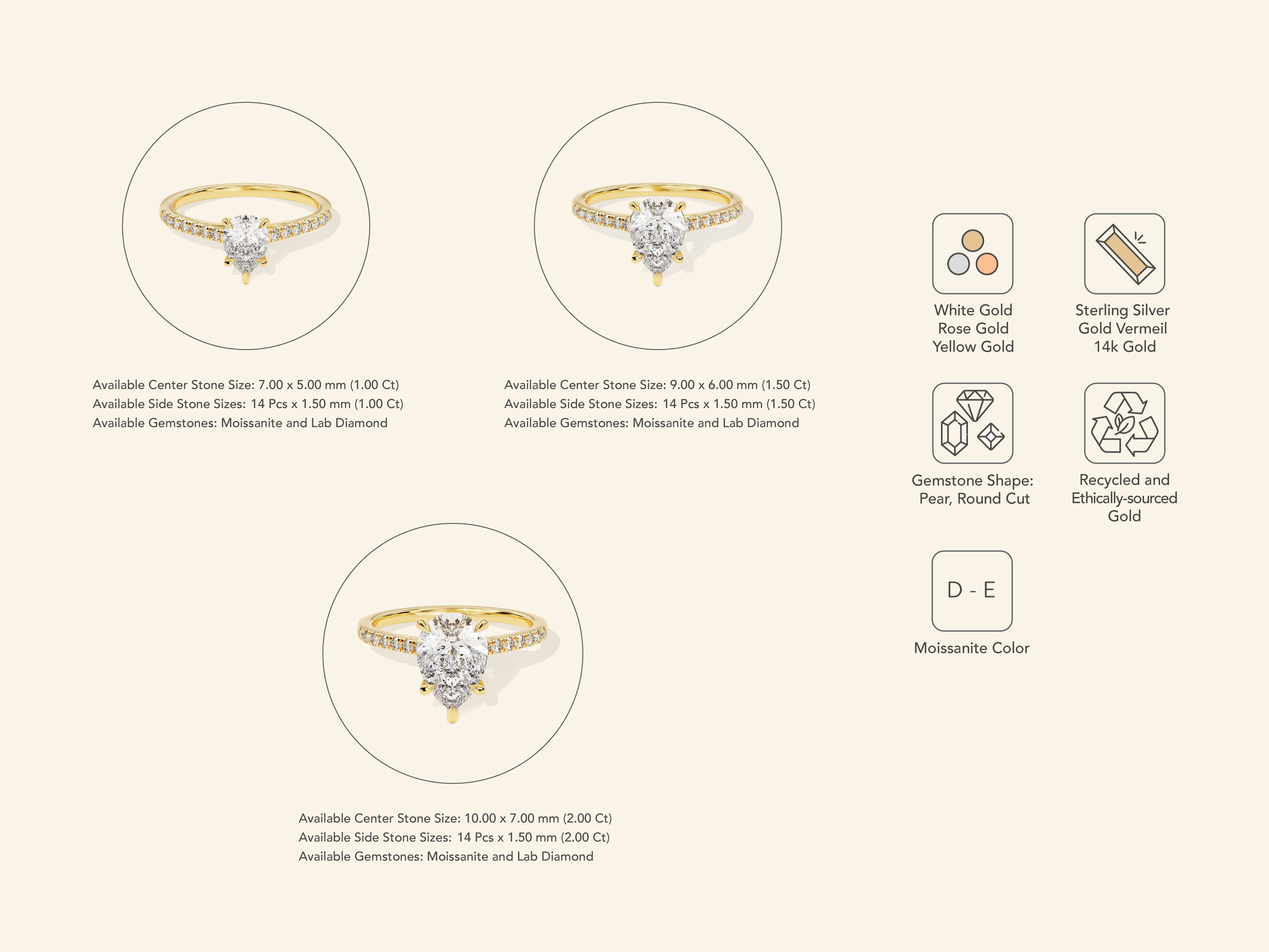 Pear Cut Engagement Ring with Pave Set Side Stones