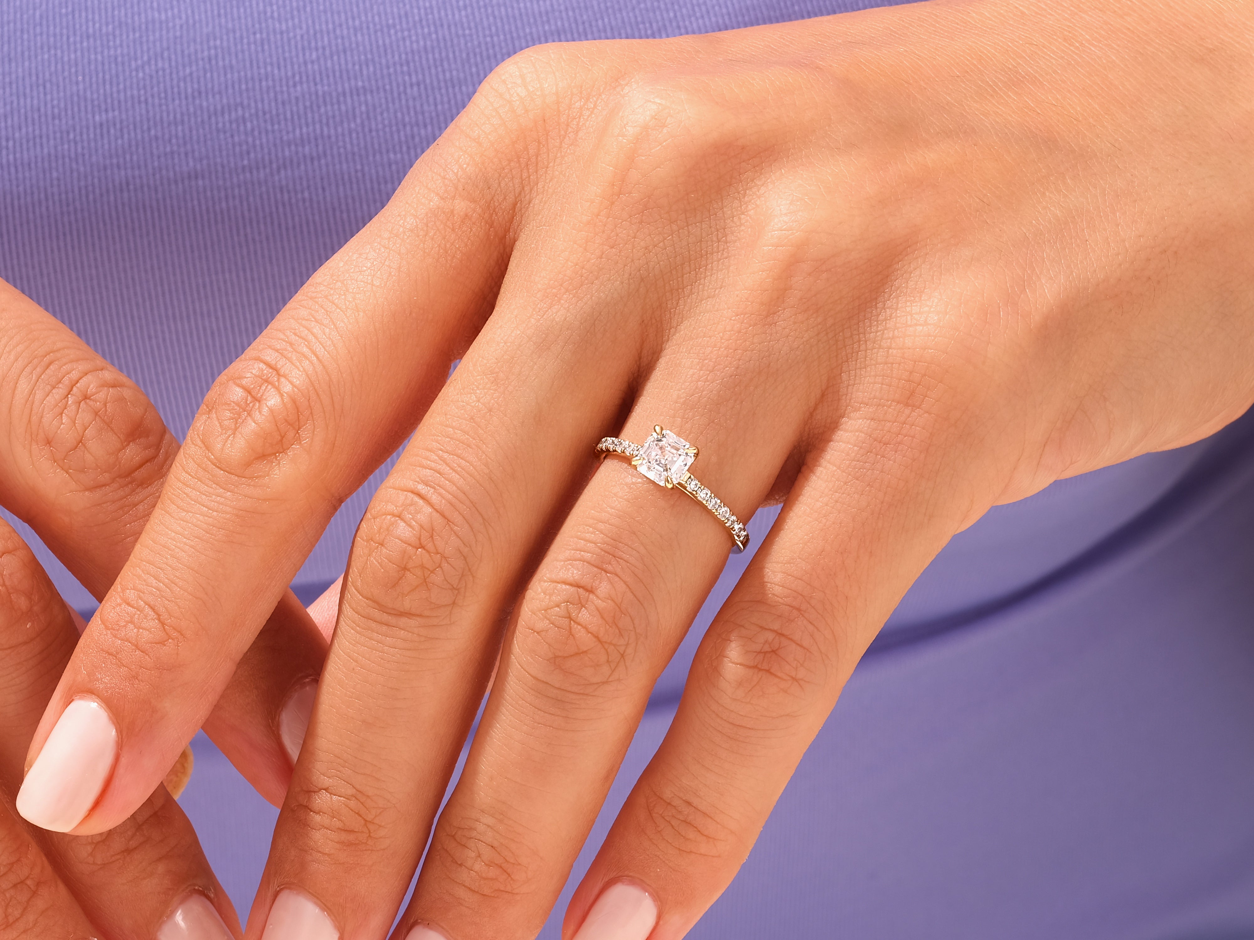 Asscher Cut Engagement Ring with Pave Set Side Stones