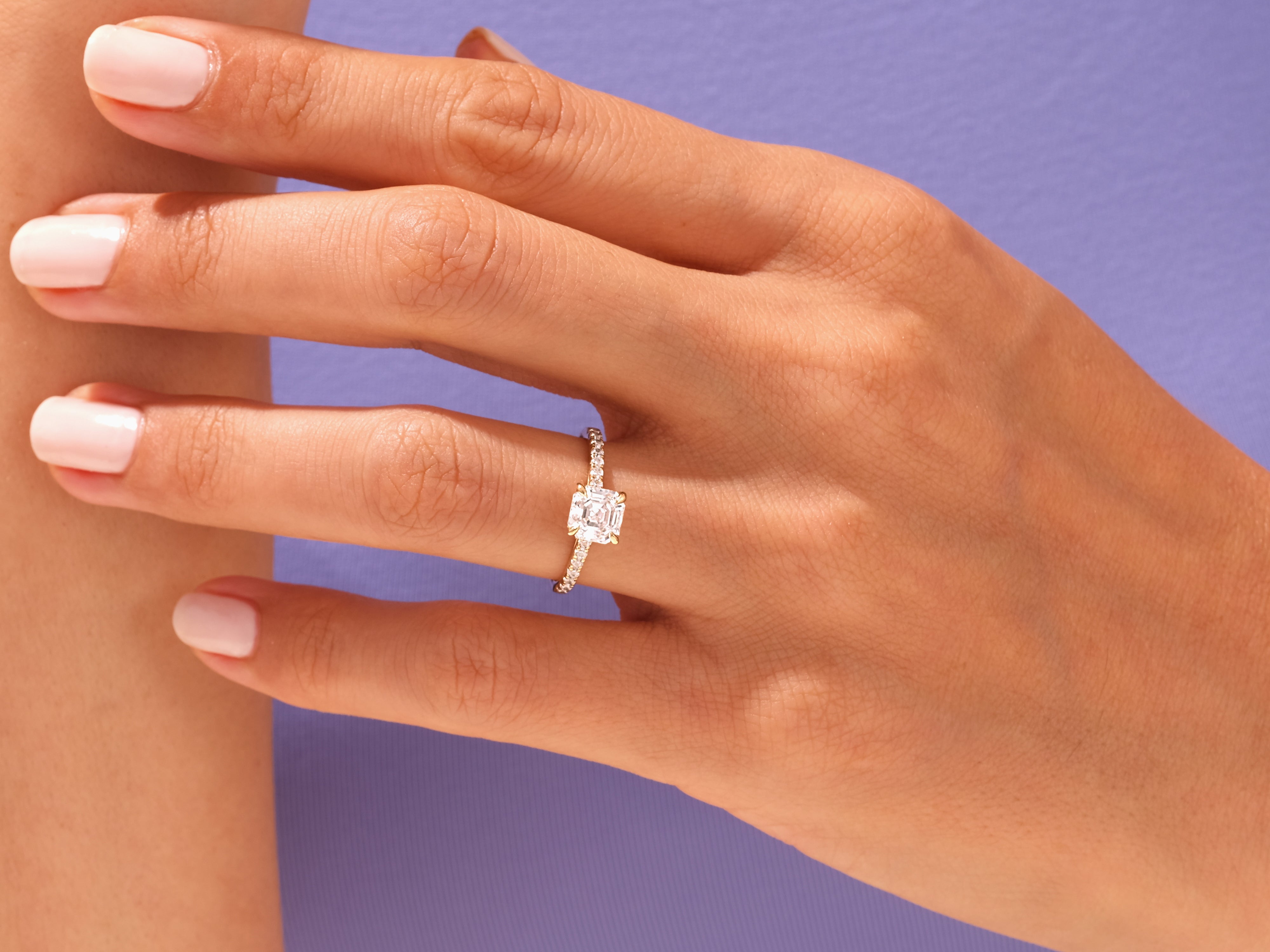 Asscher Cut Engagement Ring with Pave Set Side Stones