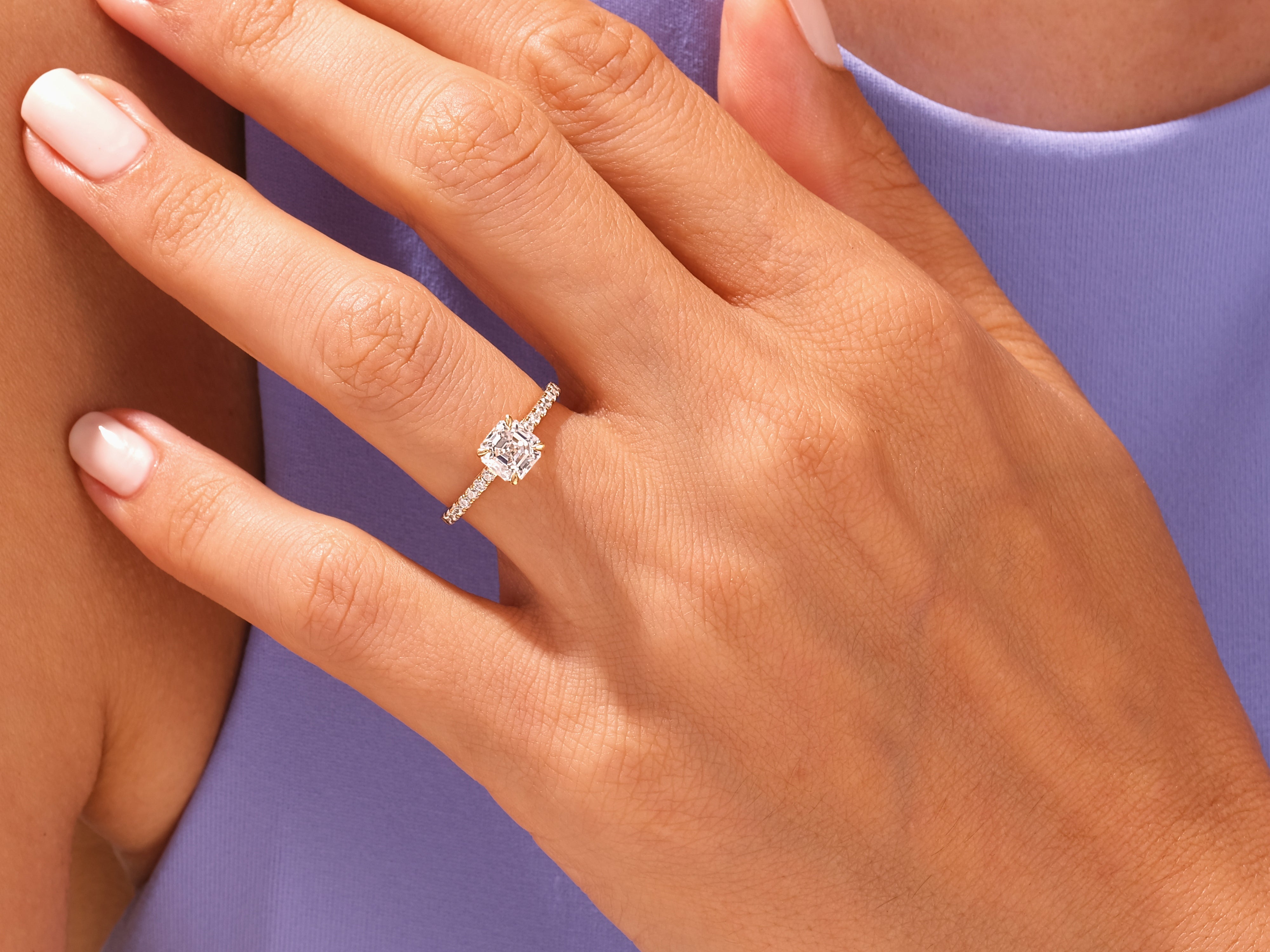 Asscher Cut Engagement Ring with Pave Set Side Stones