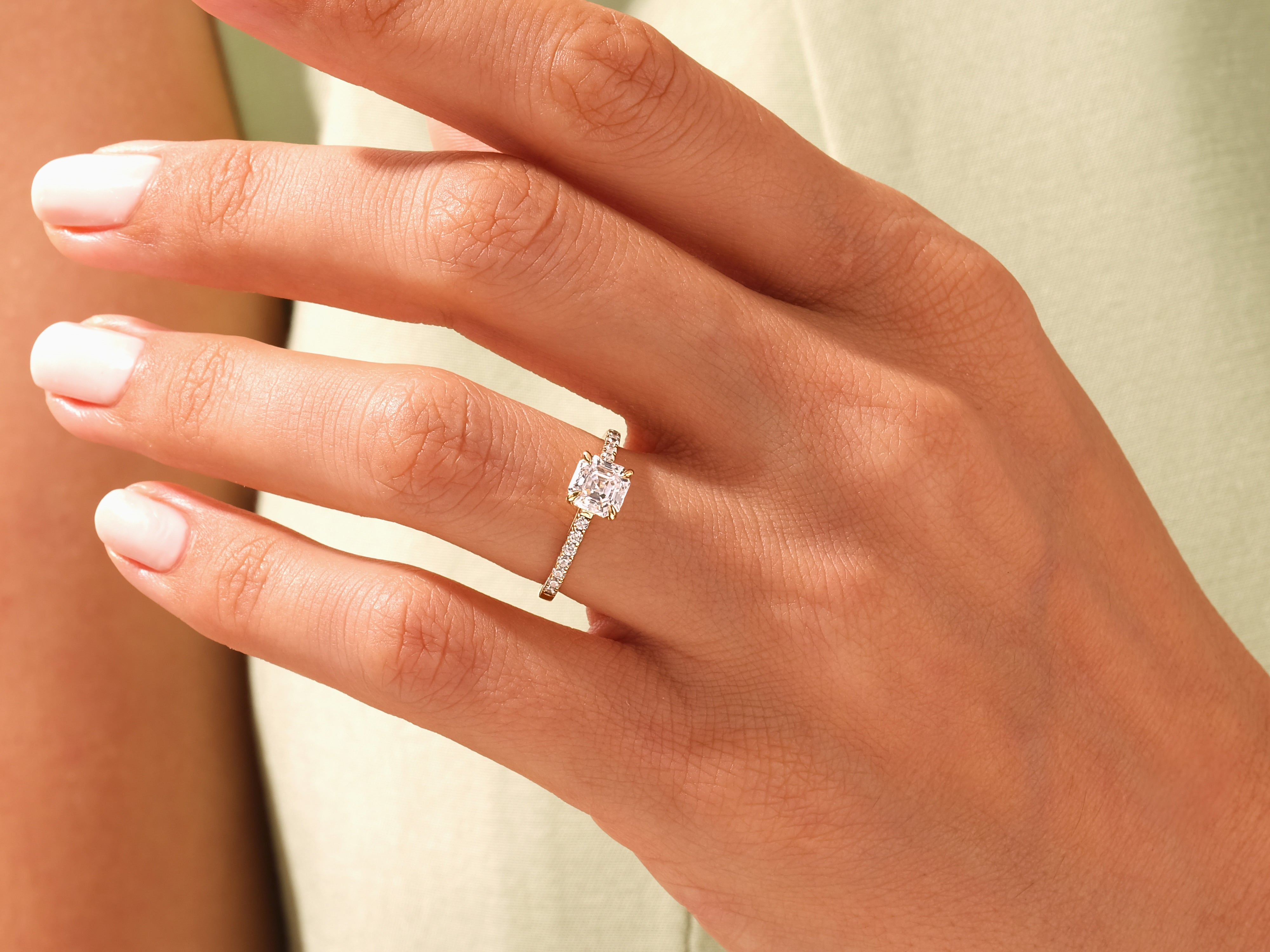 Asscher Cut Engagement Ring with Pave Set Side Stones