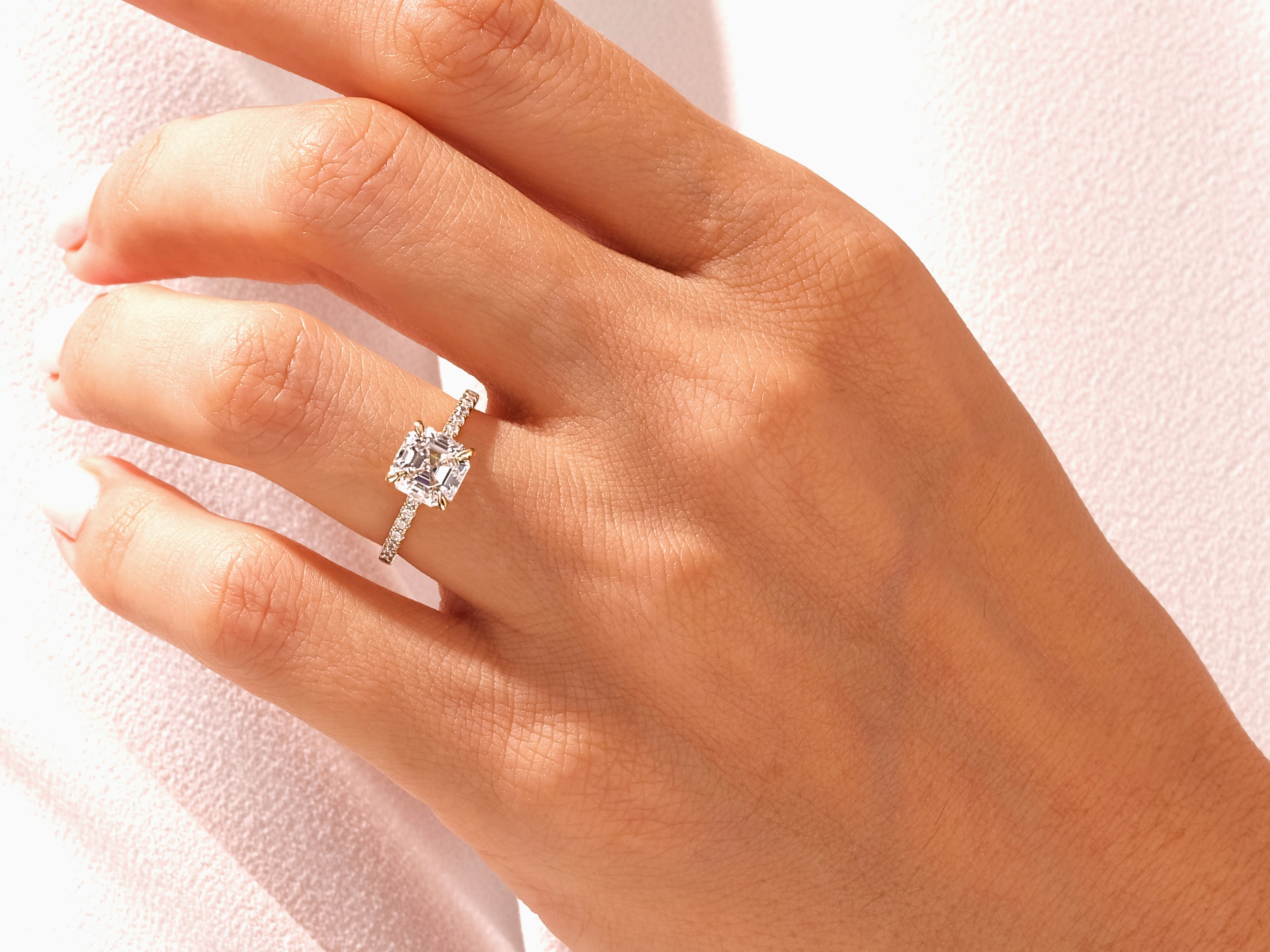 Asscher Cut Engagement Ring with Pave Set Side Stones