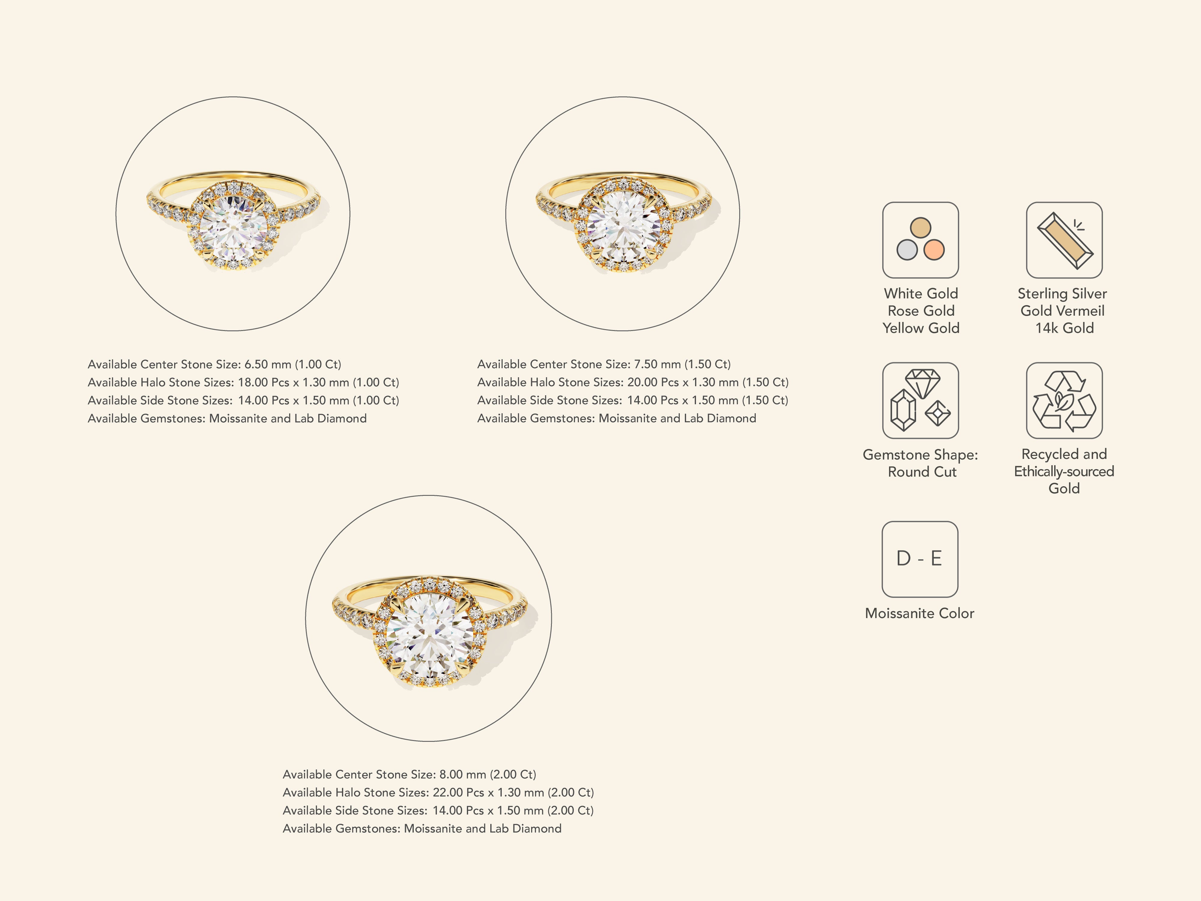 Round Halo Engagement Ring with Pave Set Side Stones
