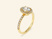 Oval Halo Engagement Ring with Pave Set Side Stones