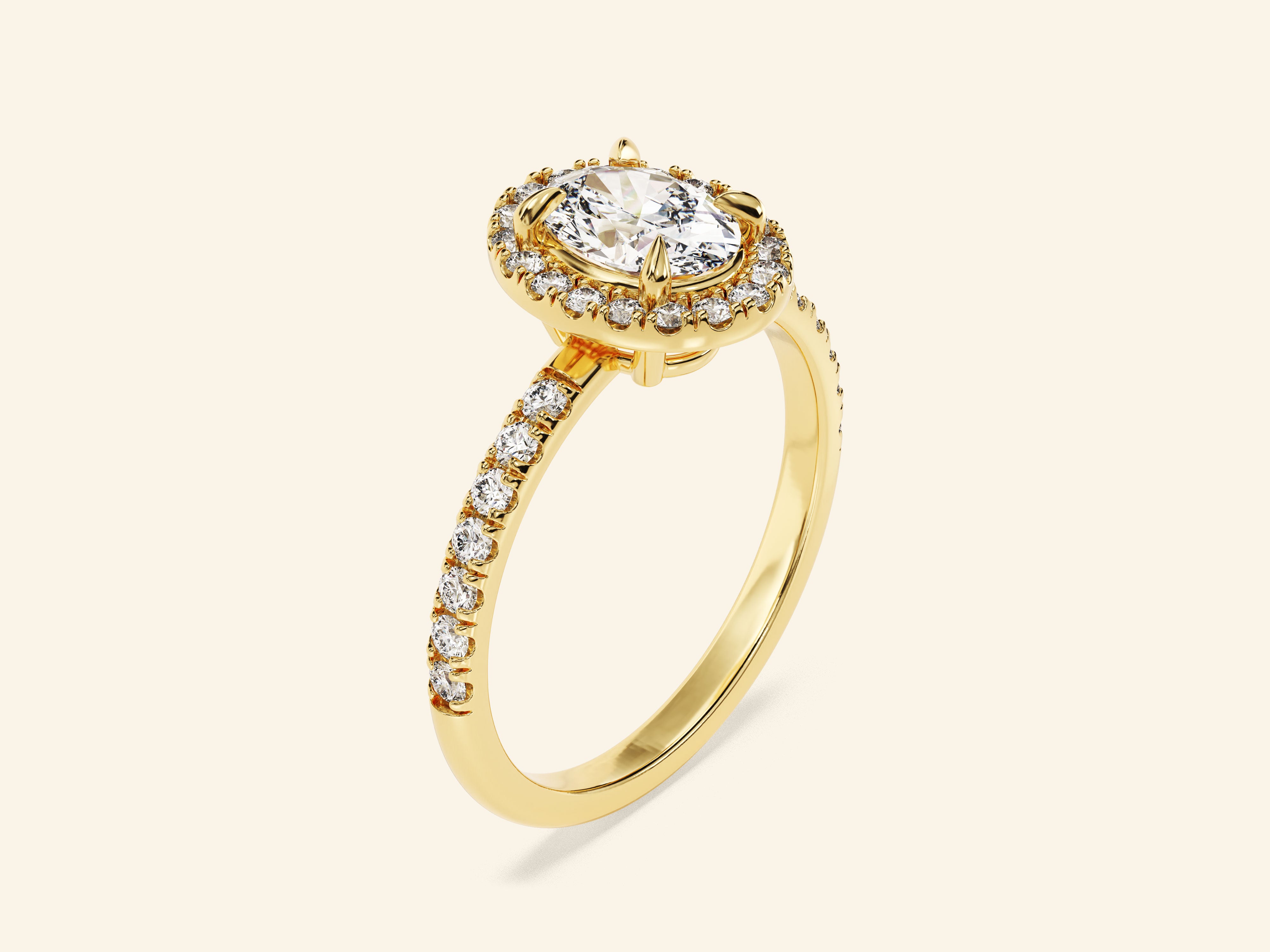 Oval Halo Engagement Ring with Pave Set Side Stones