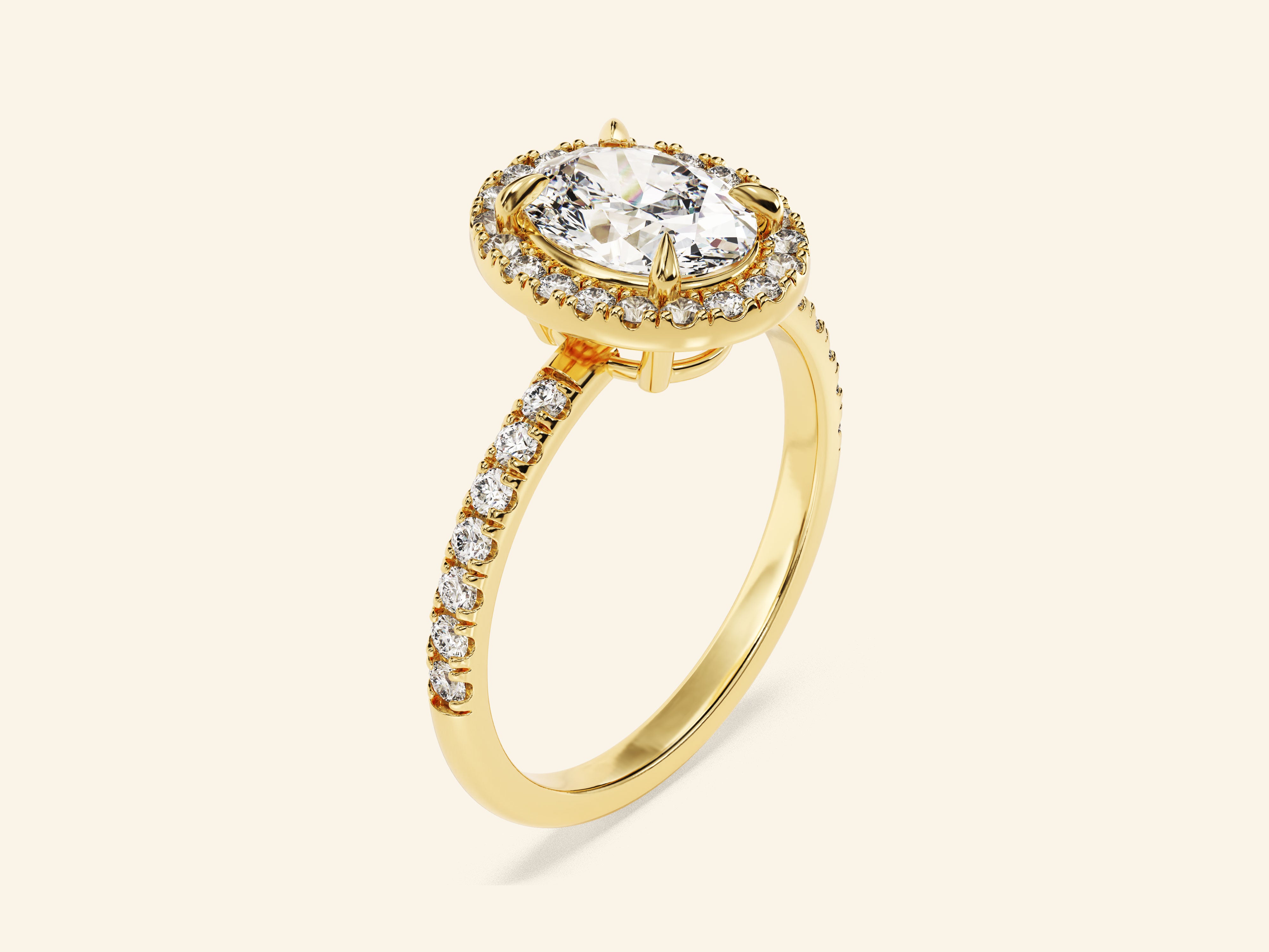 Oval Halo Engagement Ring with Pave Set Side Stones