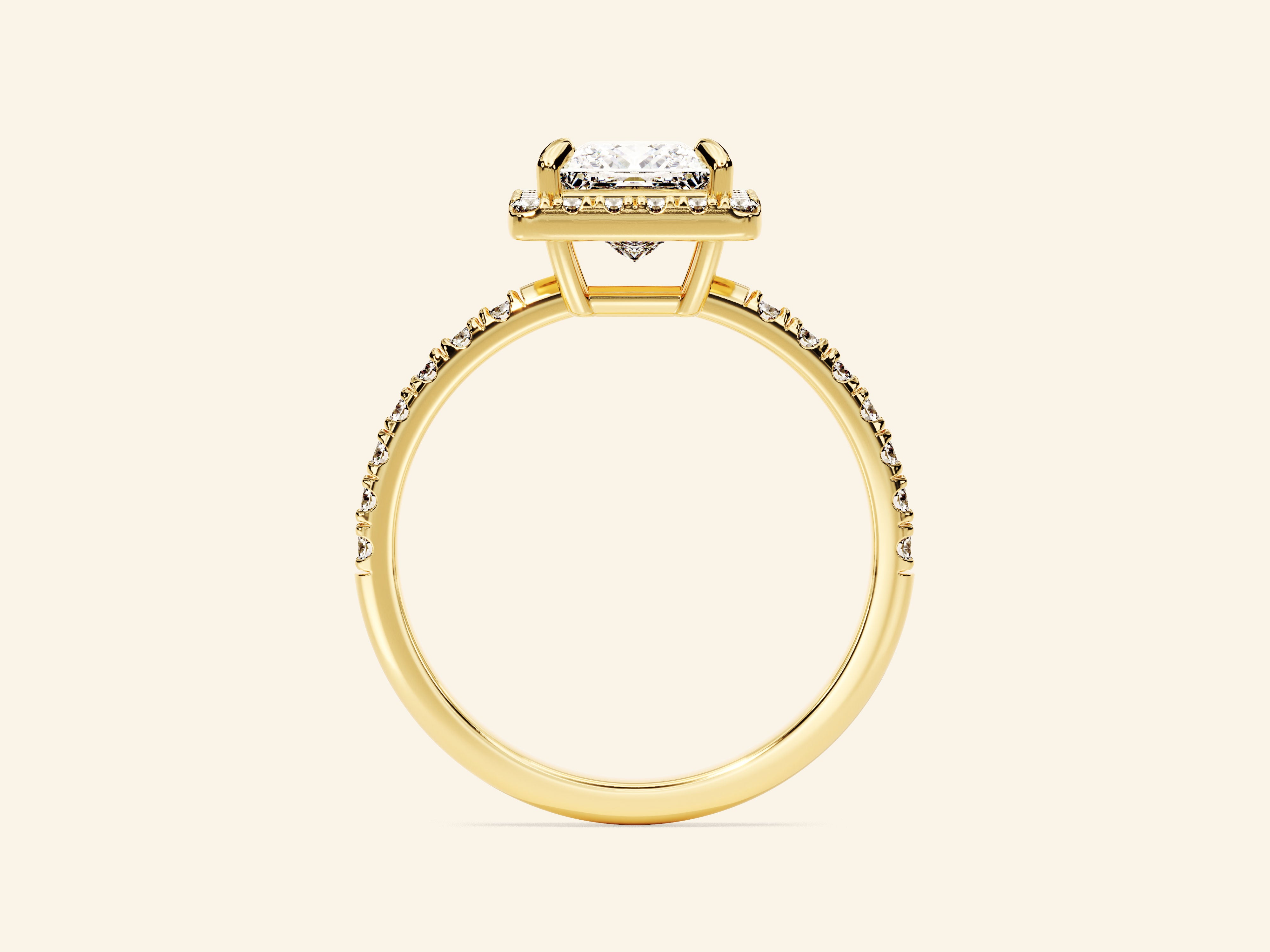 Princess Halo Engagement Ring with Pave Set Side Stones