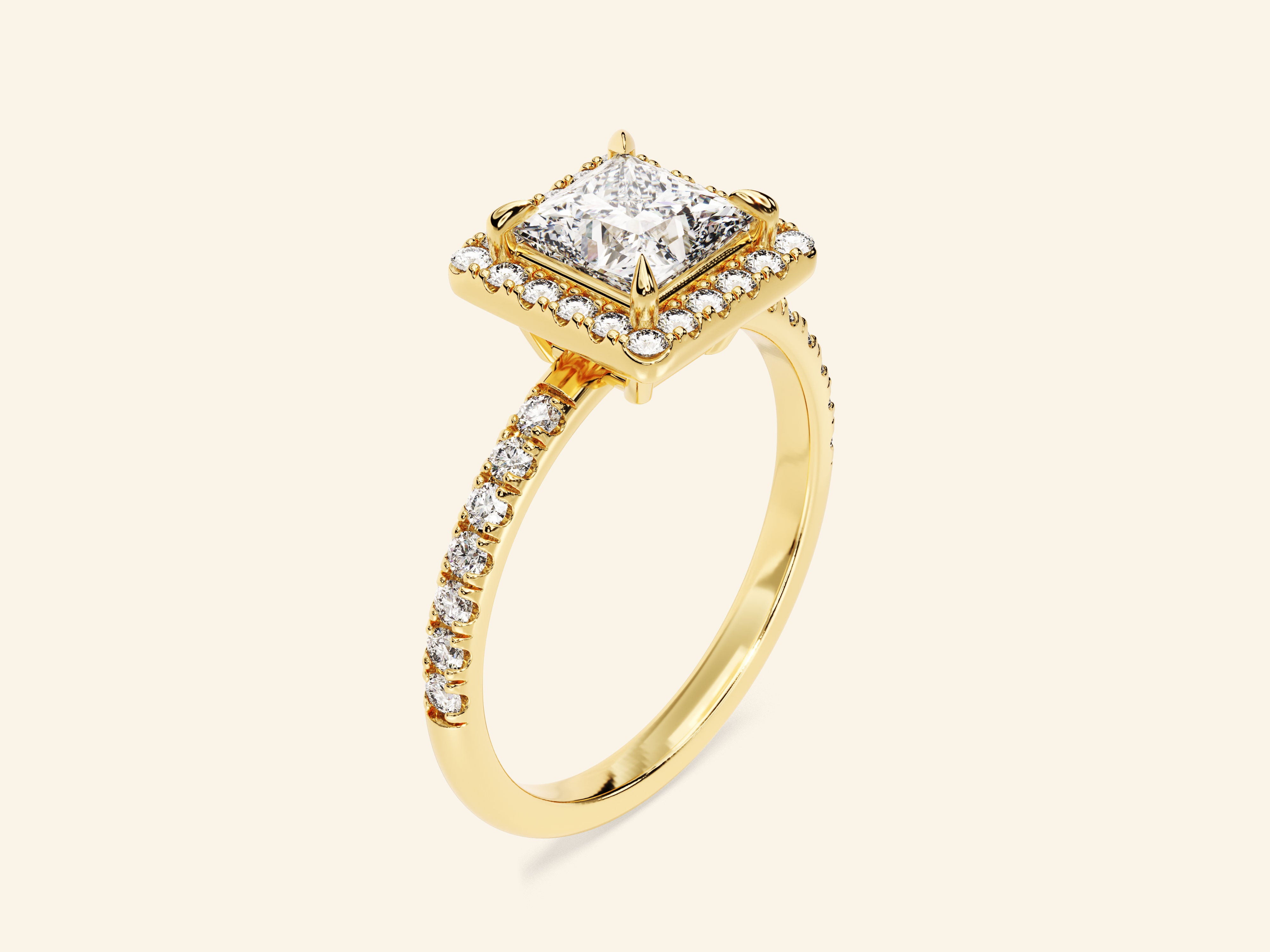 Princess Halo Engagement Ring with Pave Set Side Stones