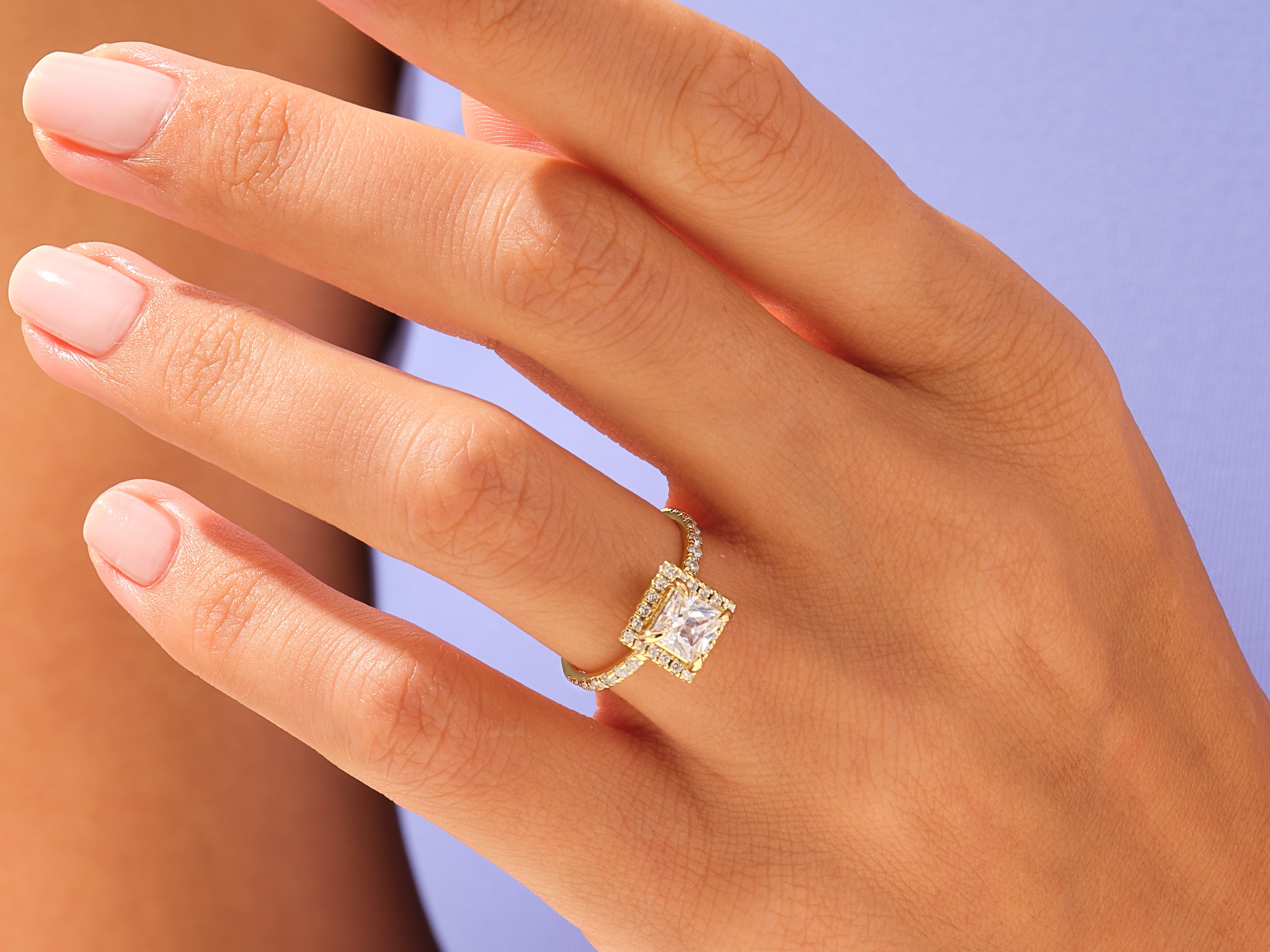 Princess Halo Engagement Ring with Pave Set Side Stones