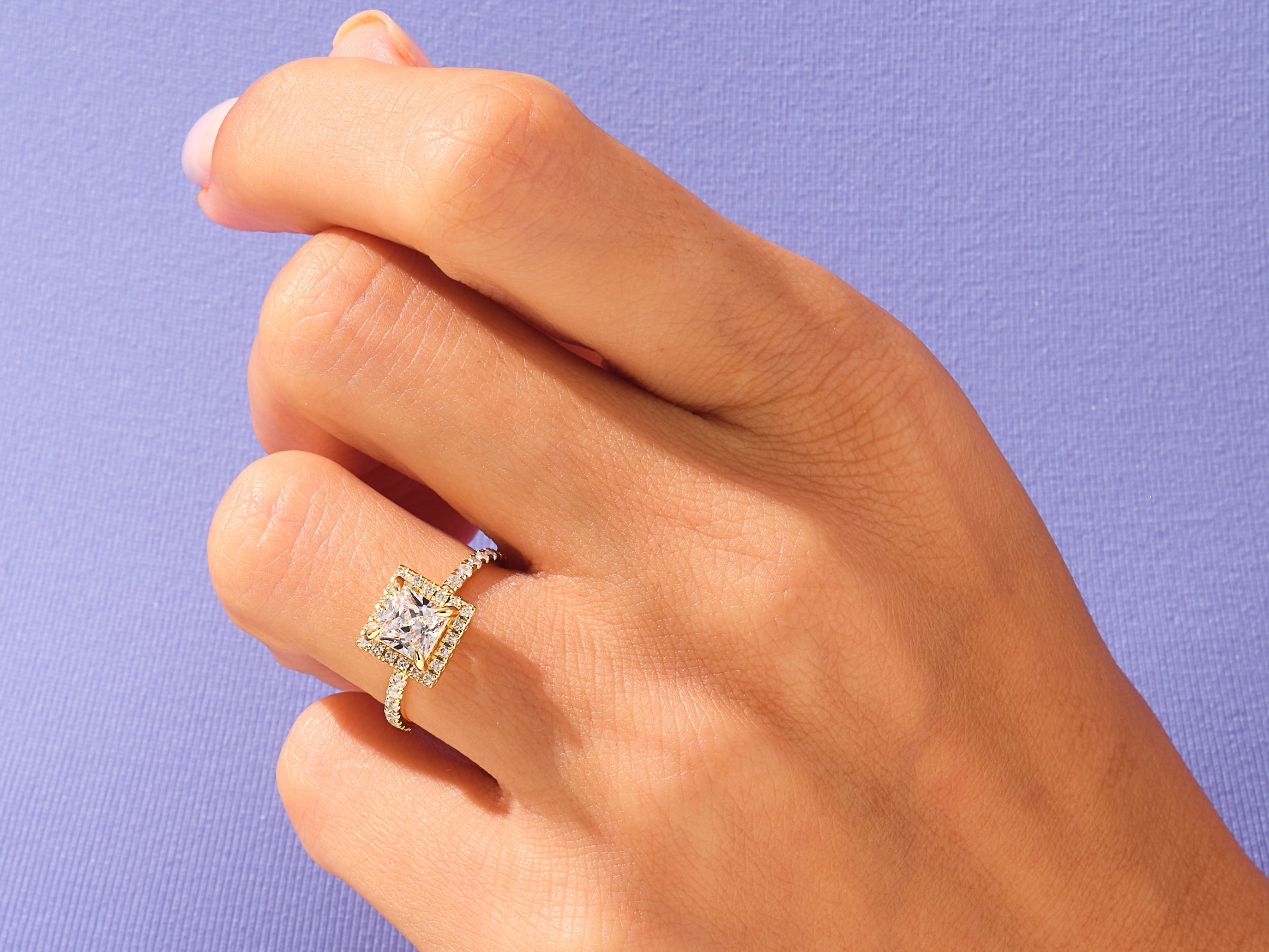 Princess Halo Engagement Ring with Pave Set Side Stones