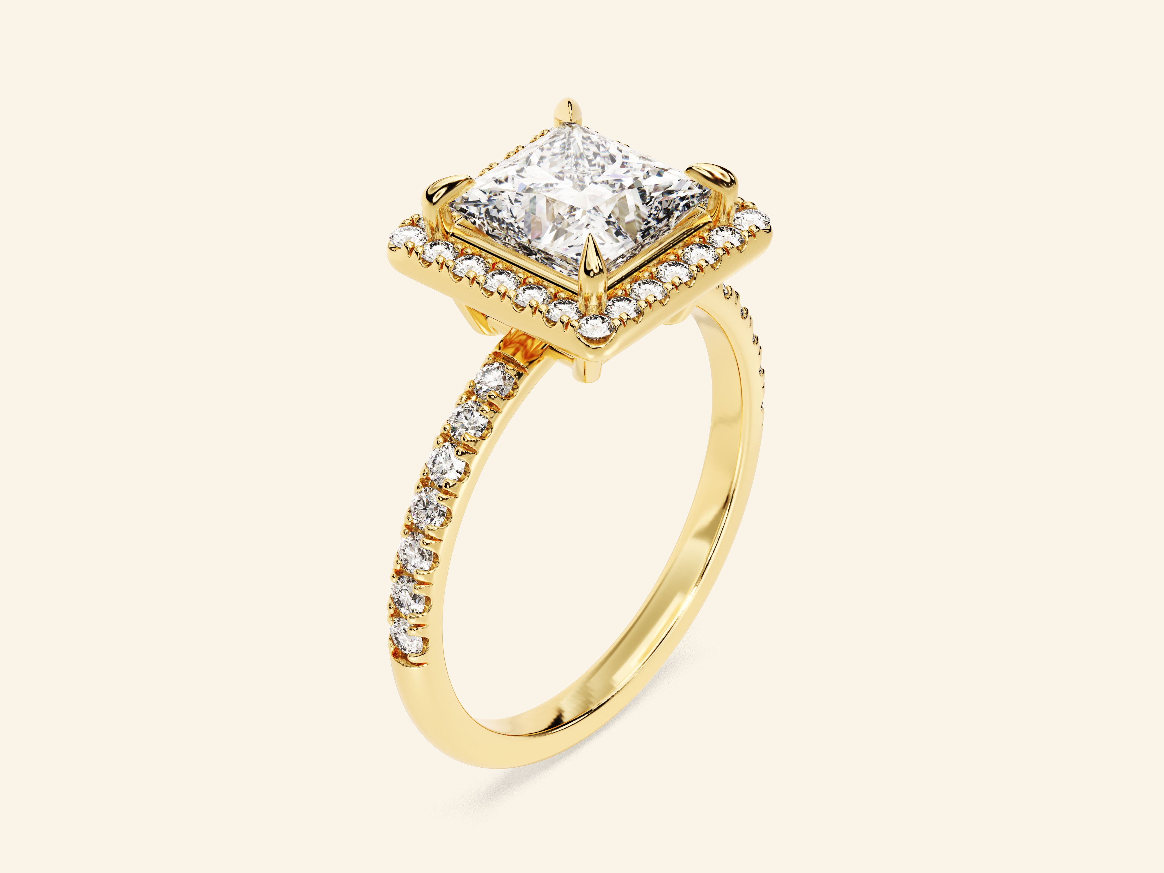 Princess Halo Engagement Ring with Pave Set Side Stones