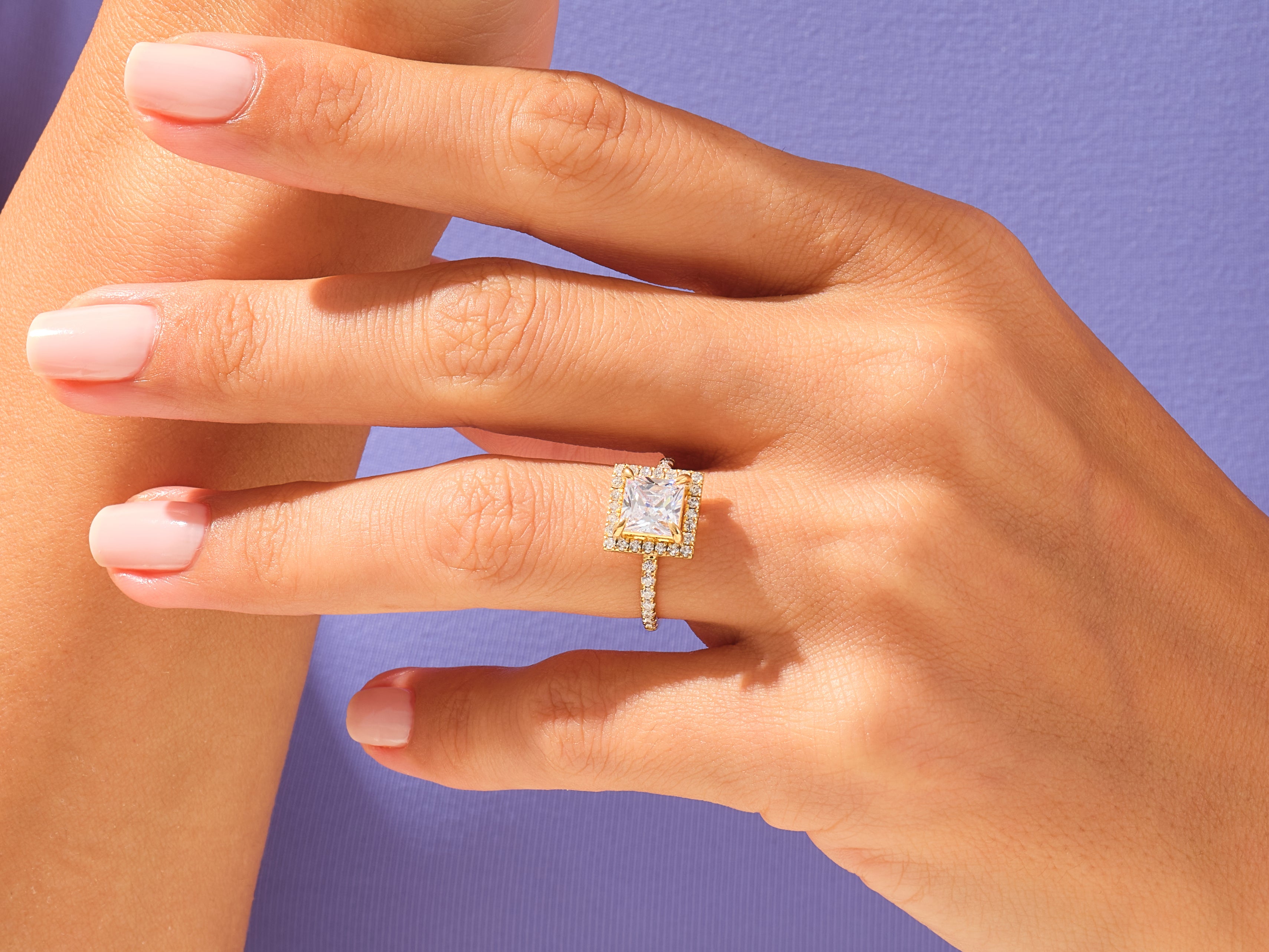 Princess Halo Engagement Ring with Pave Set Side Stones