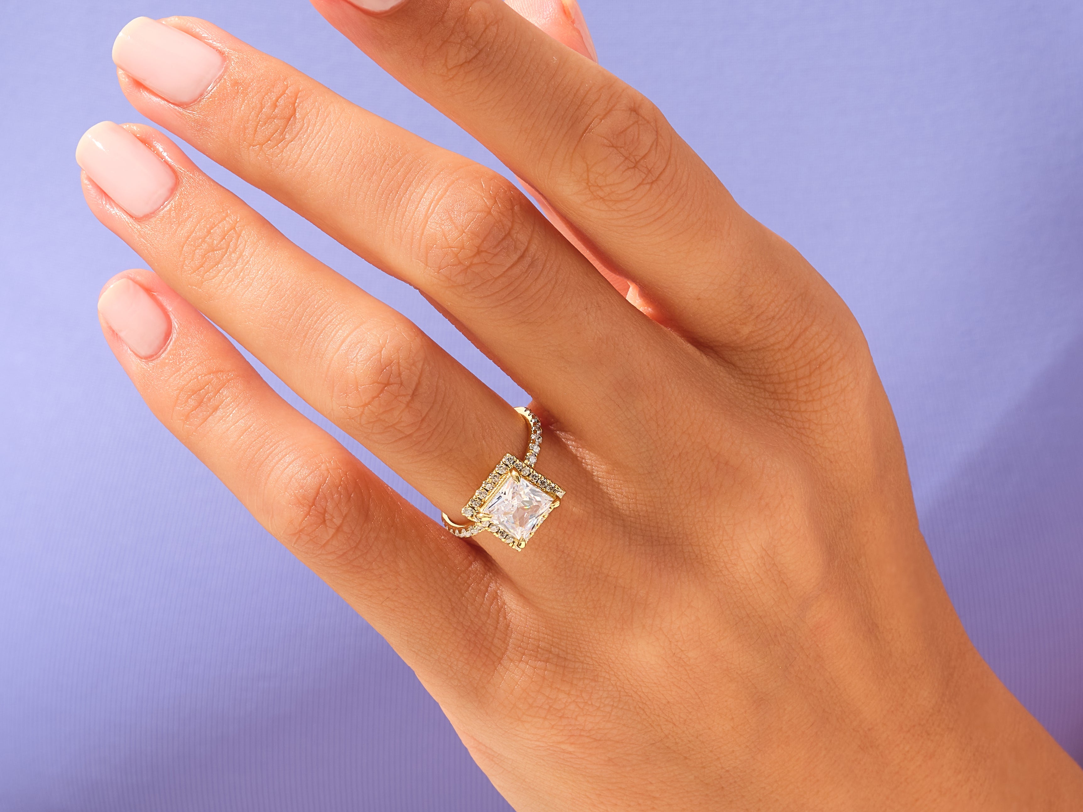 Princess Halo Engagement Ring with Pave Set Side Stones