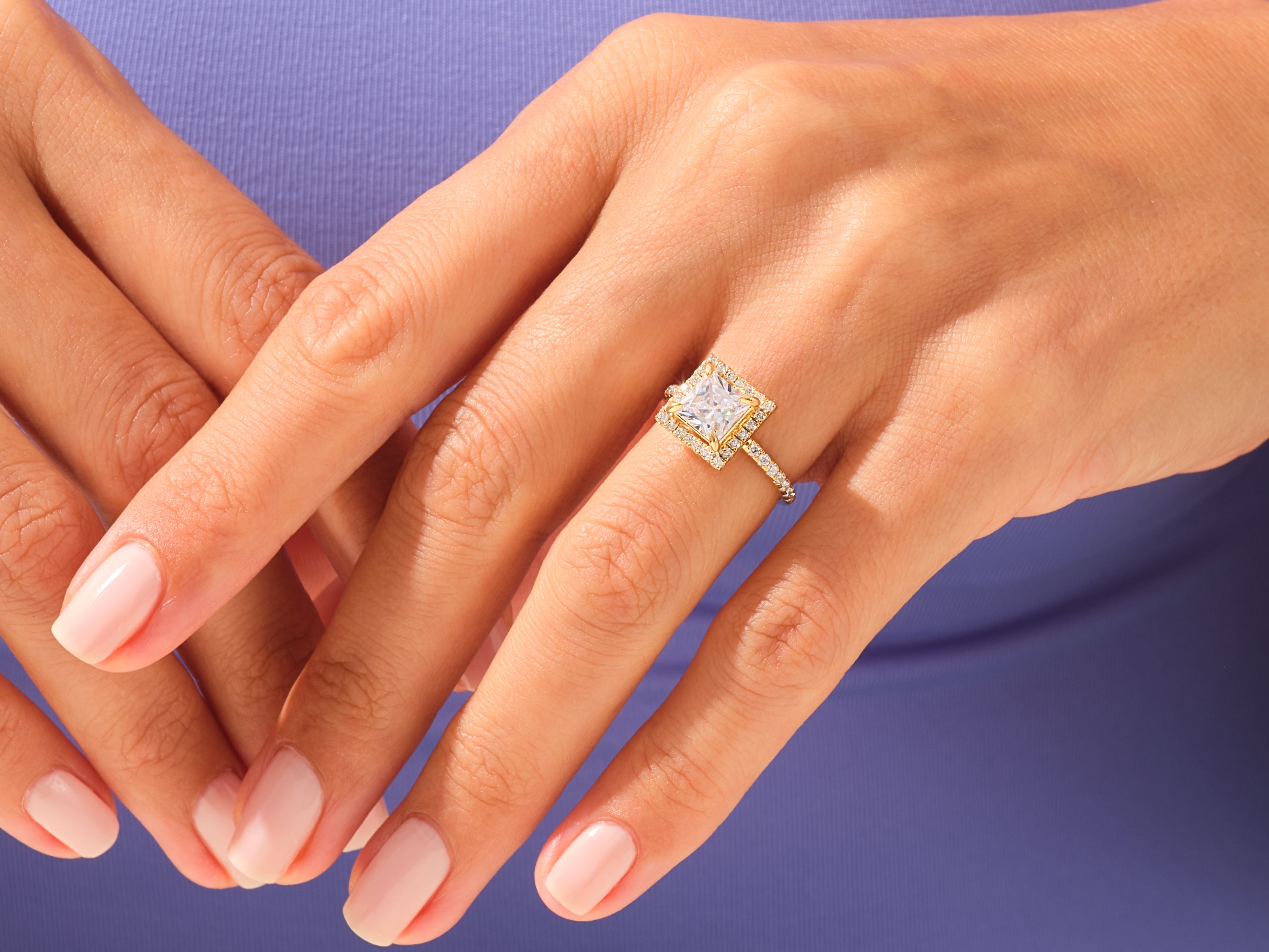 Princess Halo Engagement Ring with Pave Set Side Stones