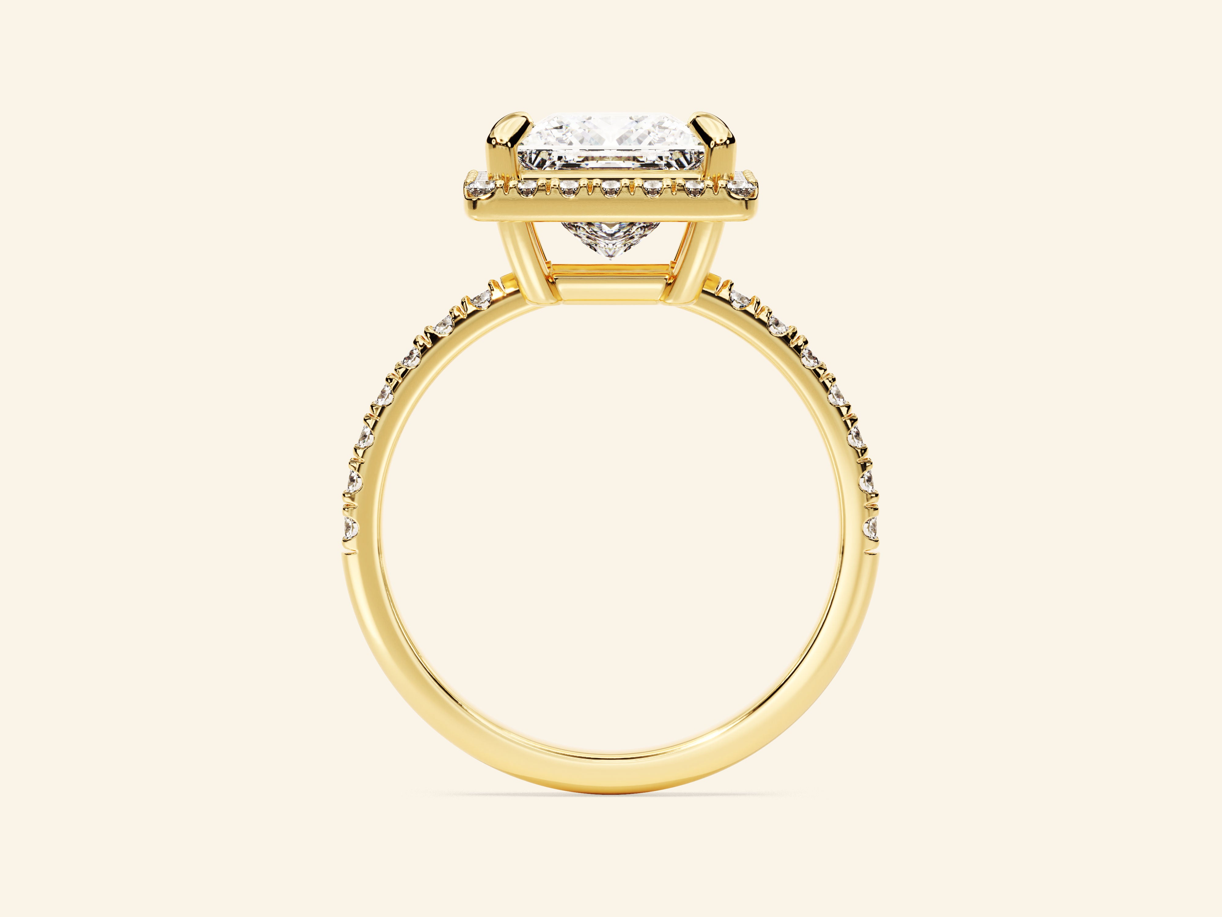 Princess Halo Engagement Ring with Pave Set Side Stones