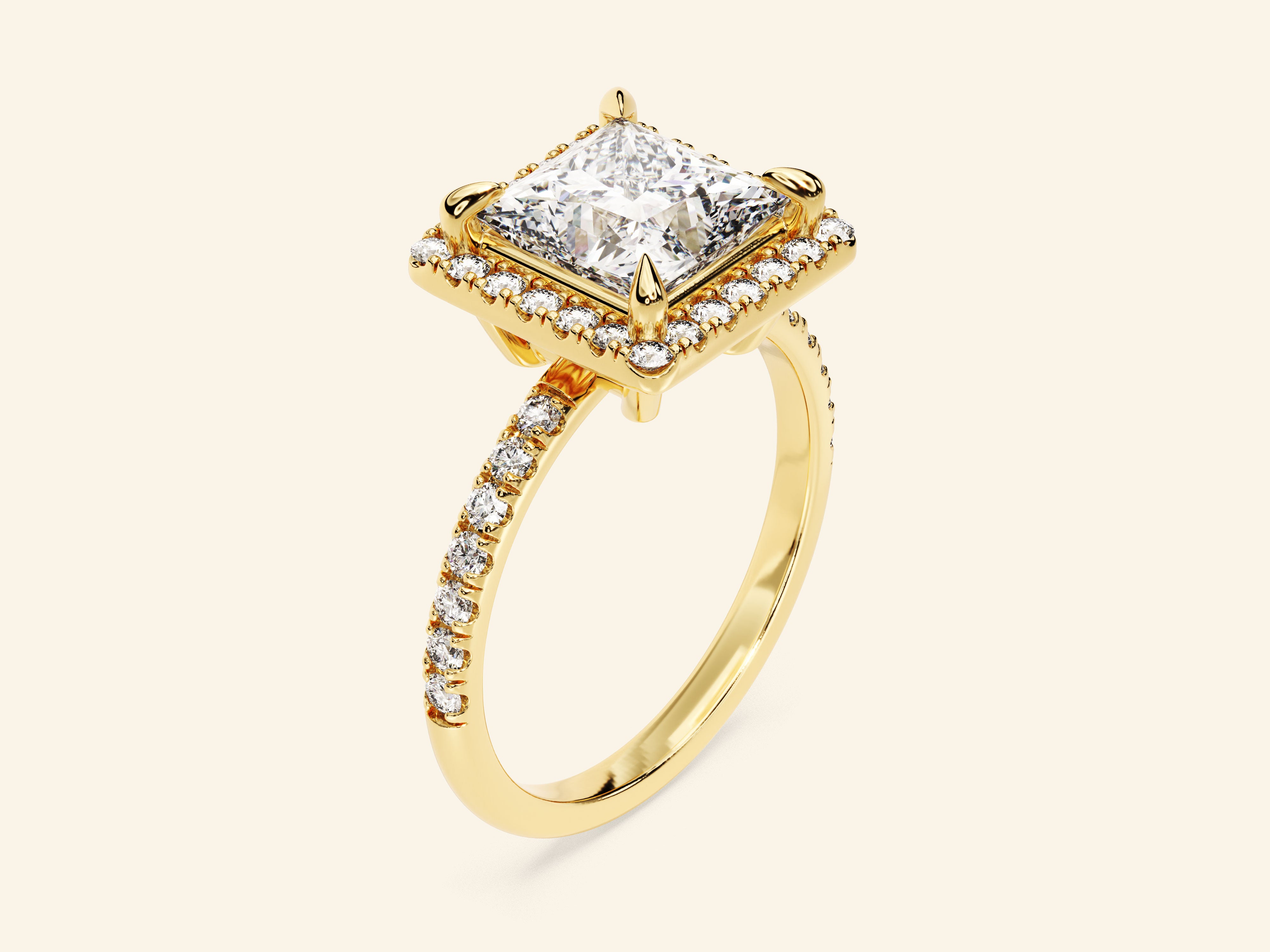 Princess Halo Engagement Ring with Pave Set Side Stones