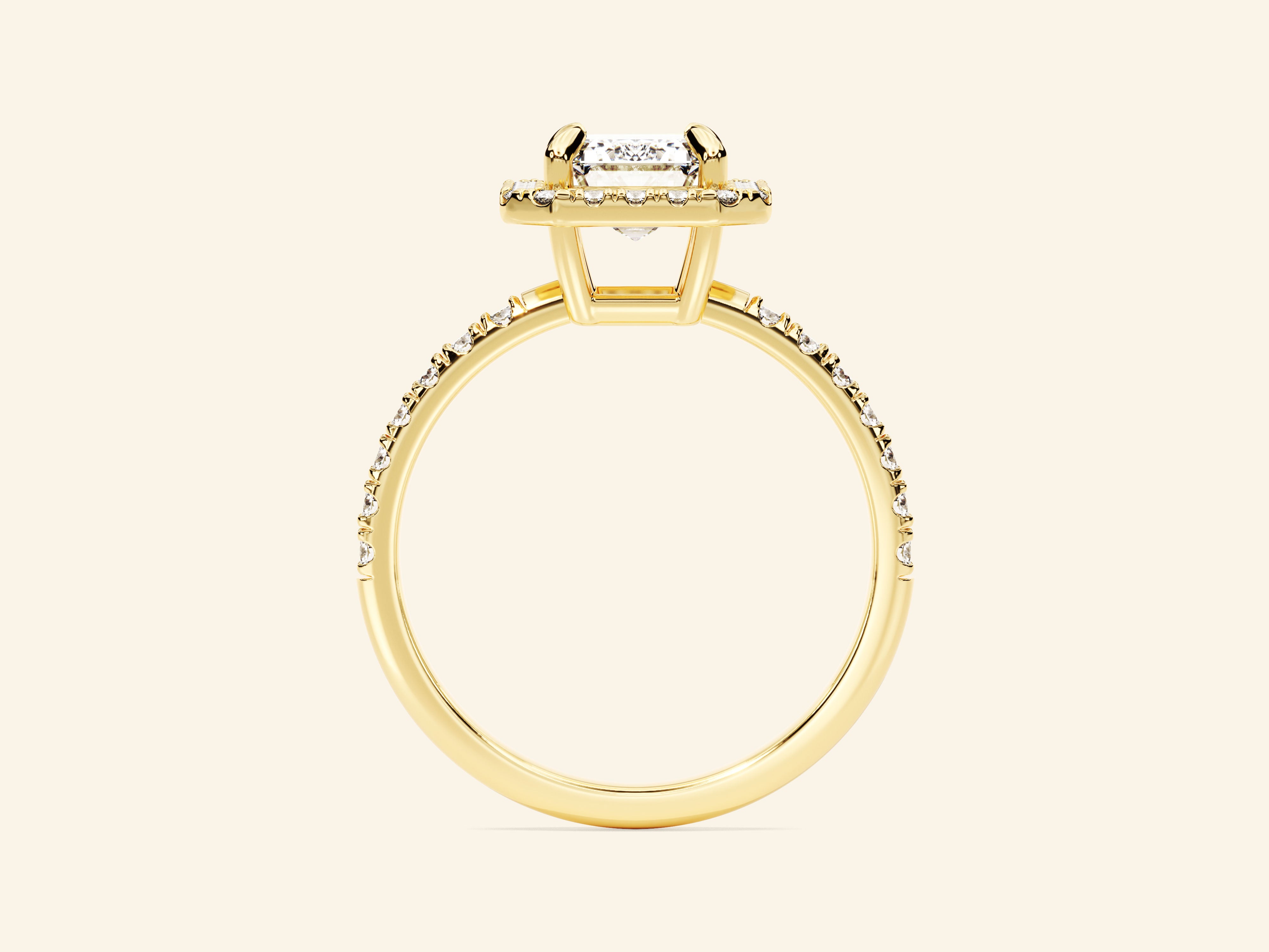 Emerald Halo Engagement Ring with Pave Set Side Stones