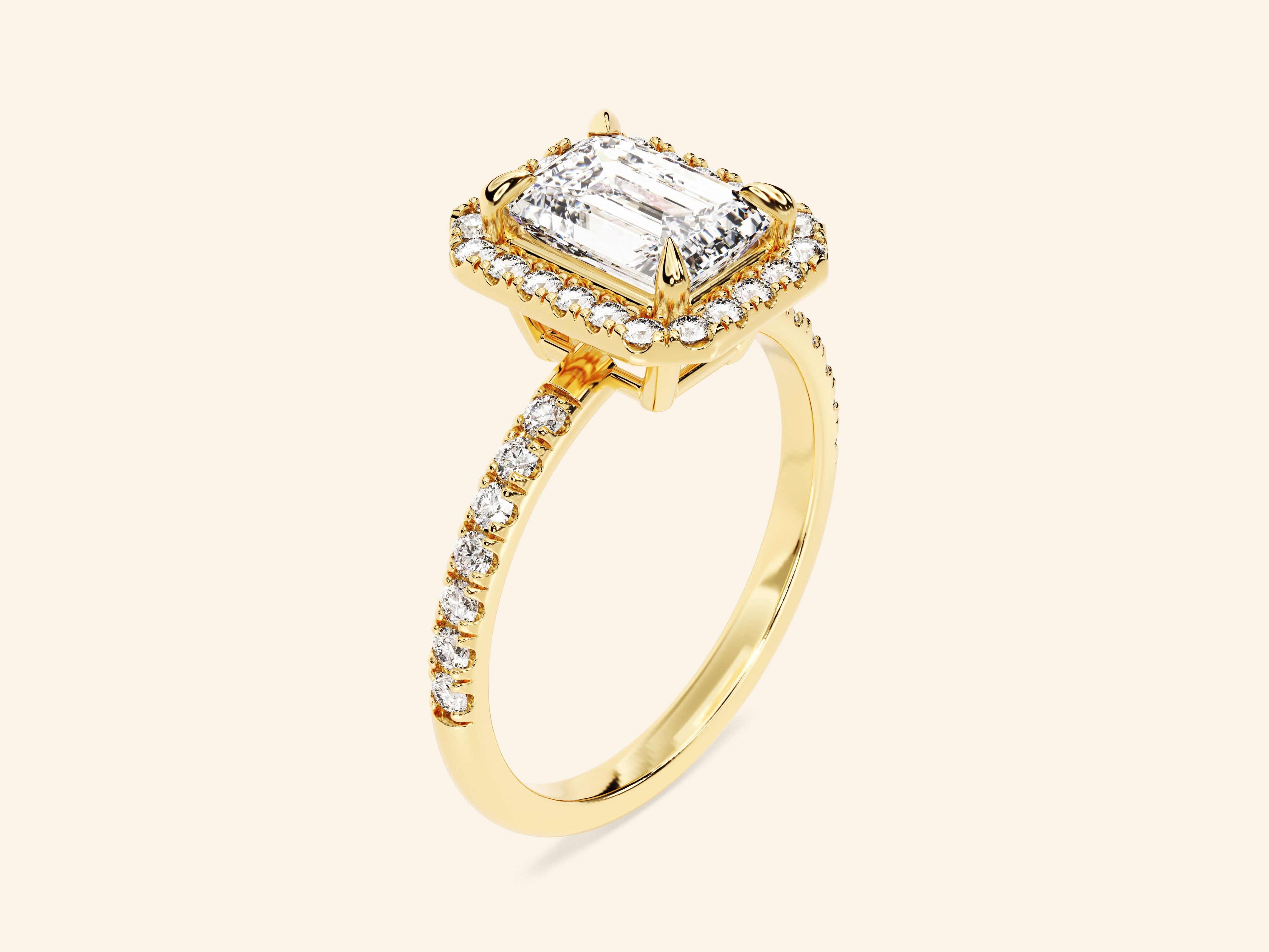 Emerald Halo Engagement Ring with Pave Set Side Stones