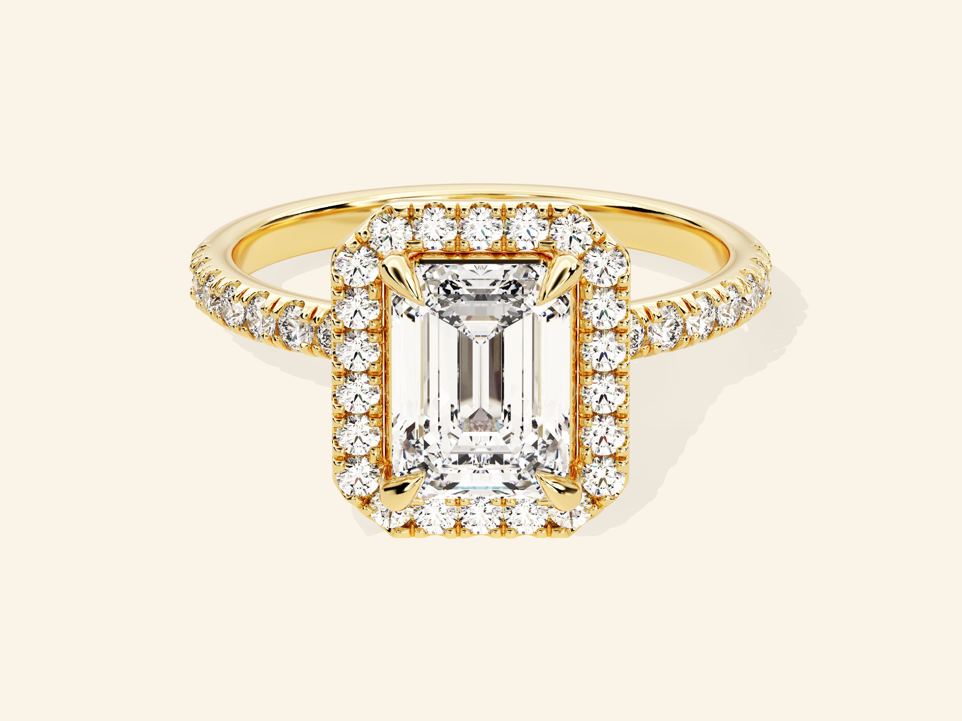 Emerald Halo Engagement Ring with Pave Set Side Stones