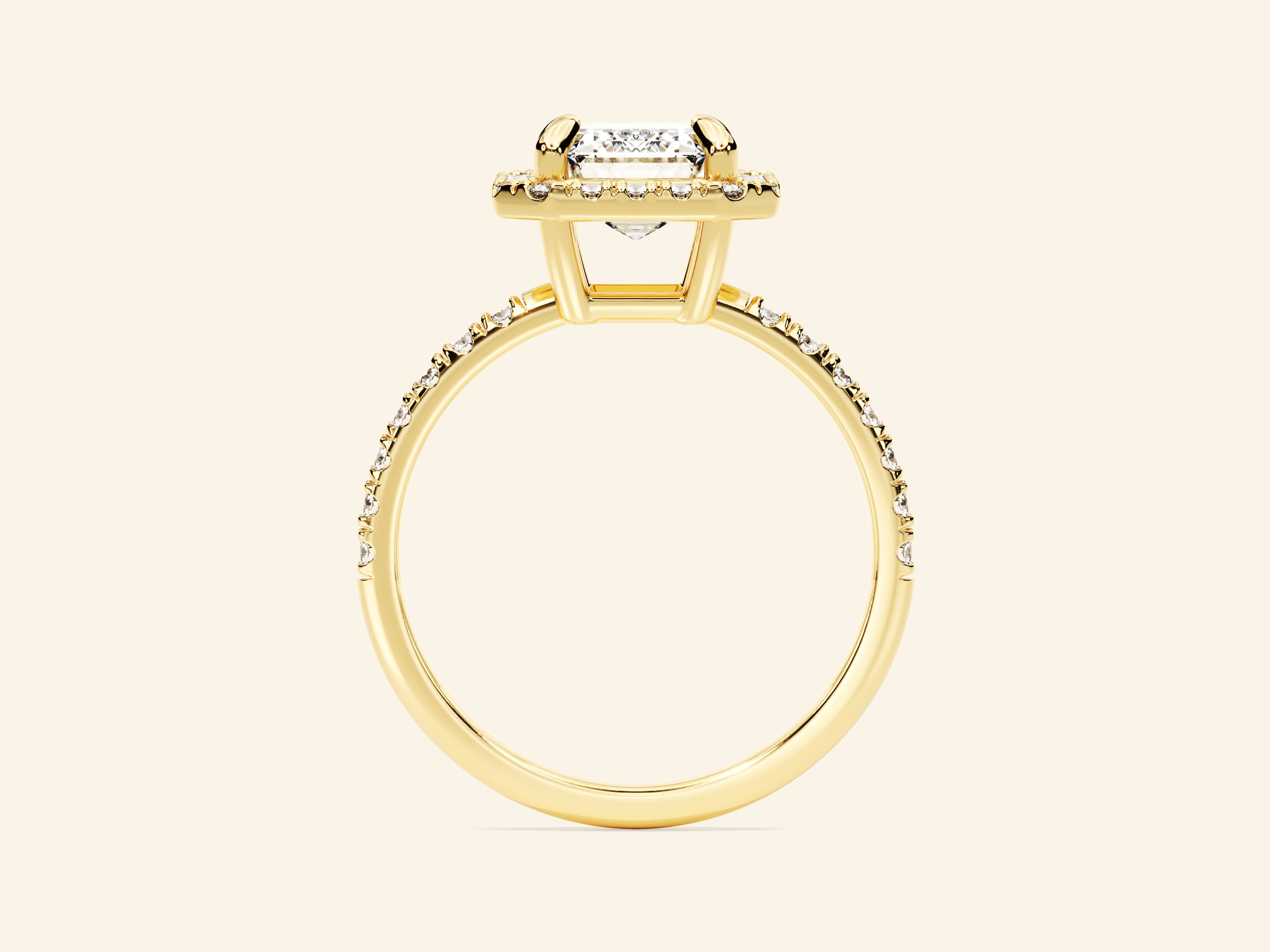 Emerald Halo Engagement Ring with Pave Set Side Stones