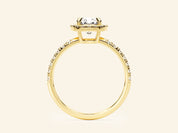 Cushion Halo Engagement Ring with Pave Set Side Stones
