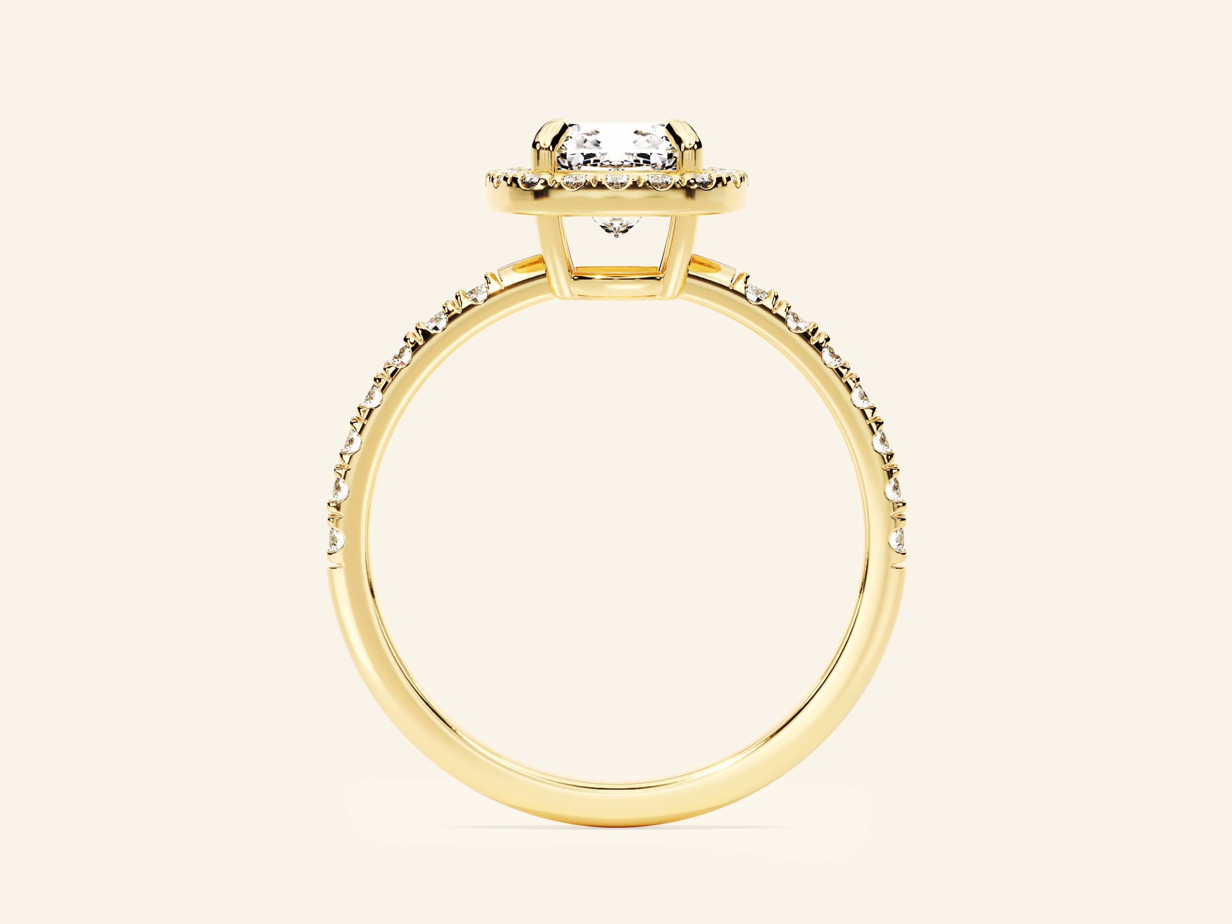 Cushion Halo Engagement Ring with Pave Set Side Stones