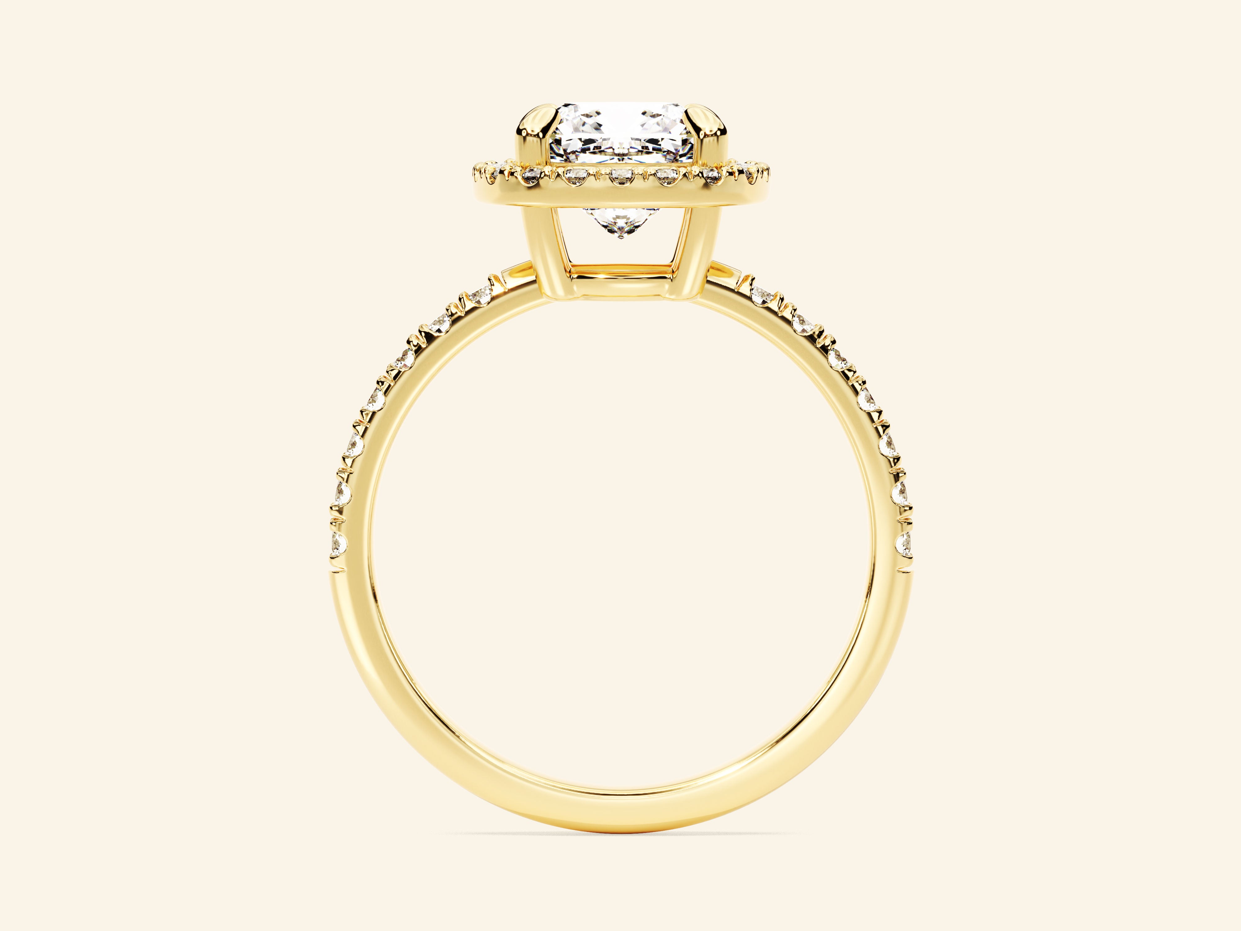 Cushion Halo Engagement Ring with Pave Set Side Stones