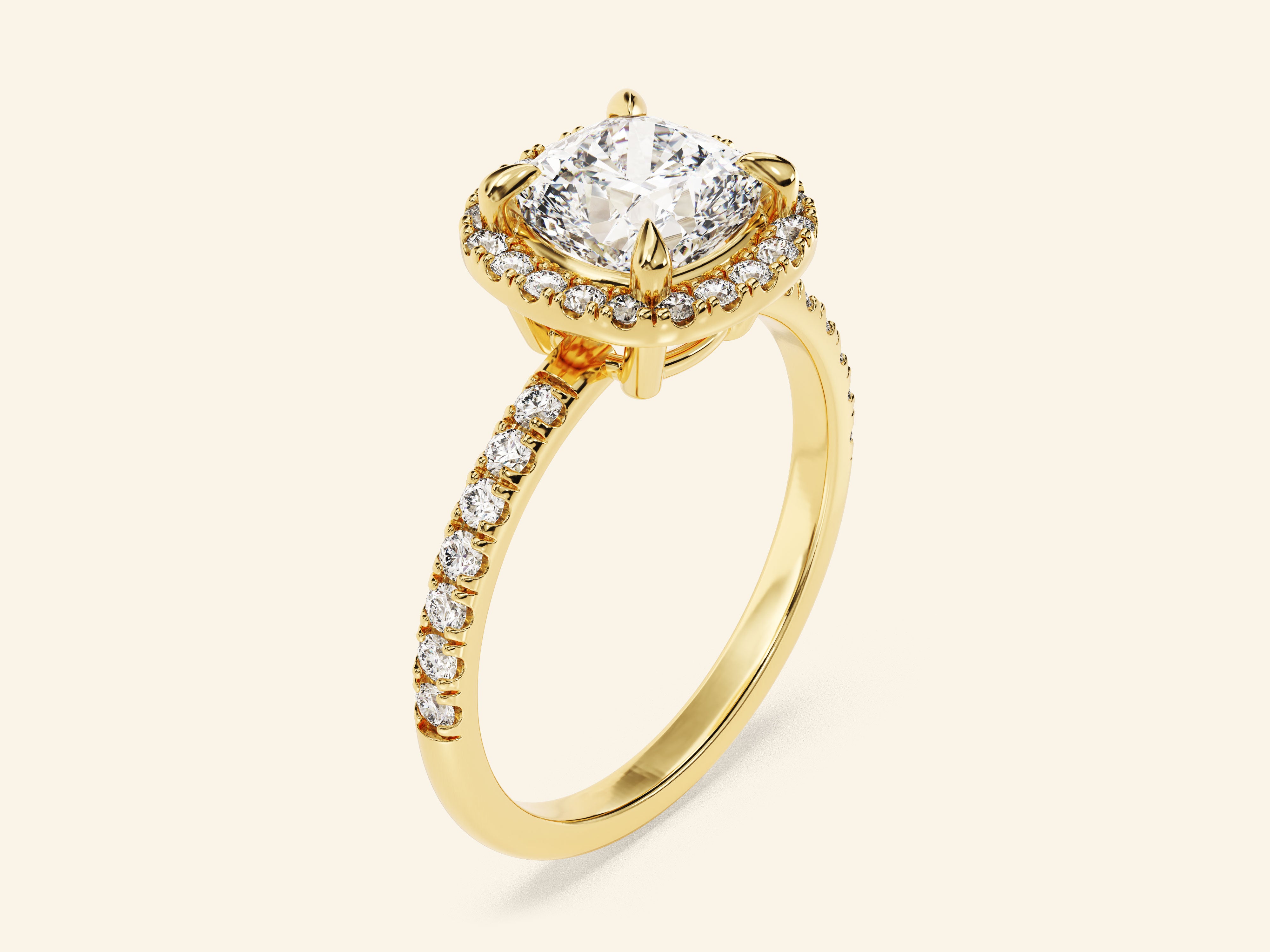 Cushion Halo Engagement Ring with Pave Set Side Stones