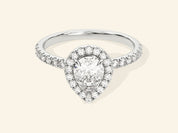 Pear Halo Engagement Ring with Pave Set Side Stones