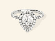 Pear Halo Engagement Ring with Pave Set Side Stones