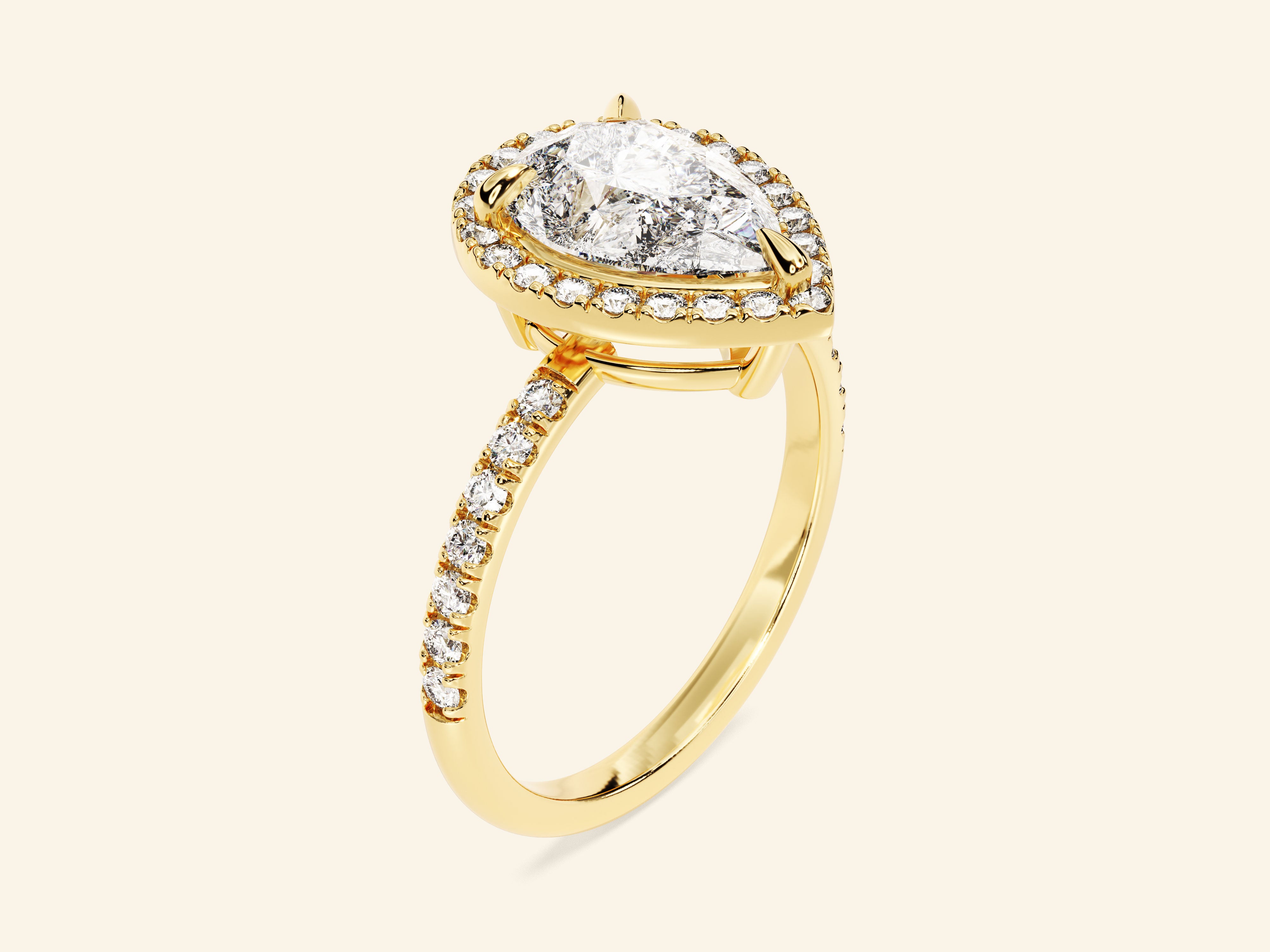 Pear Halo Engagement Ring with Pave Set Side Stones