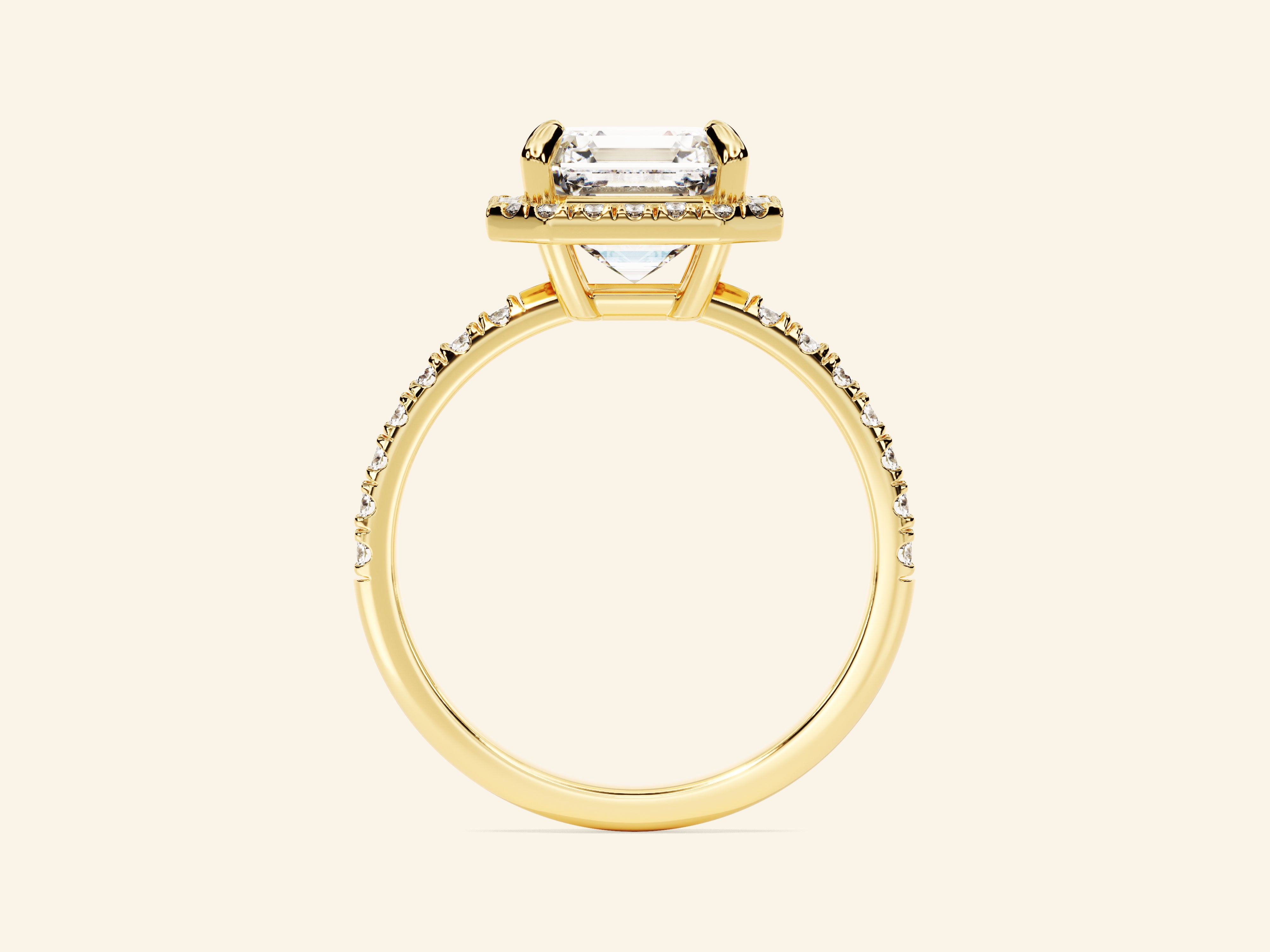 Asscher Halo Engagement Ring with Pave Set Side Stones