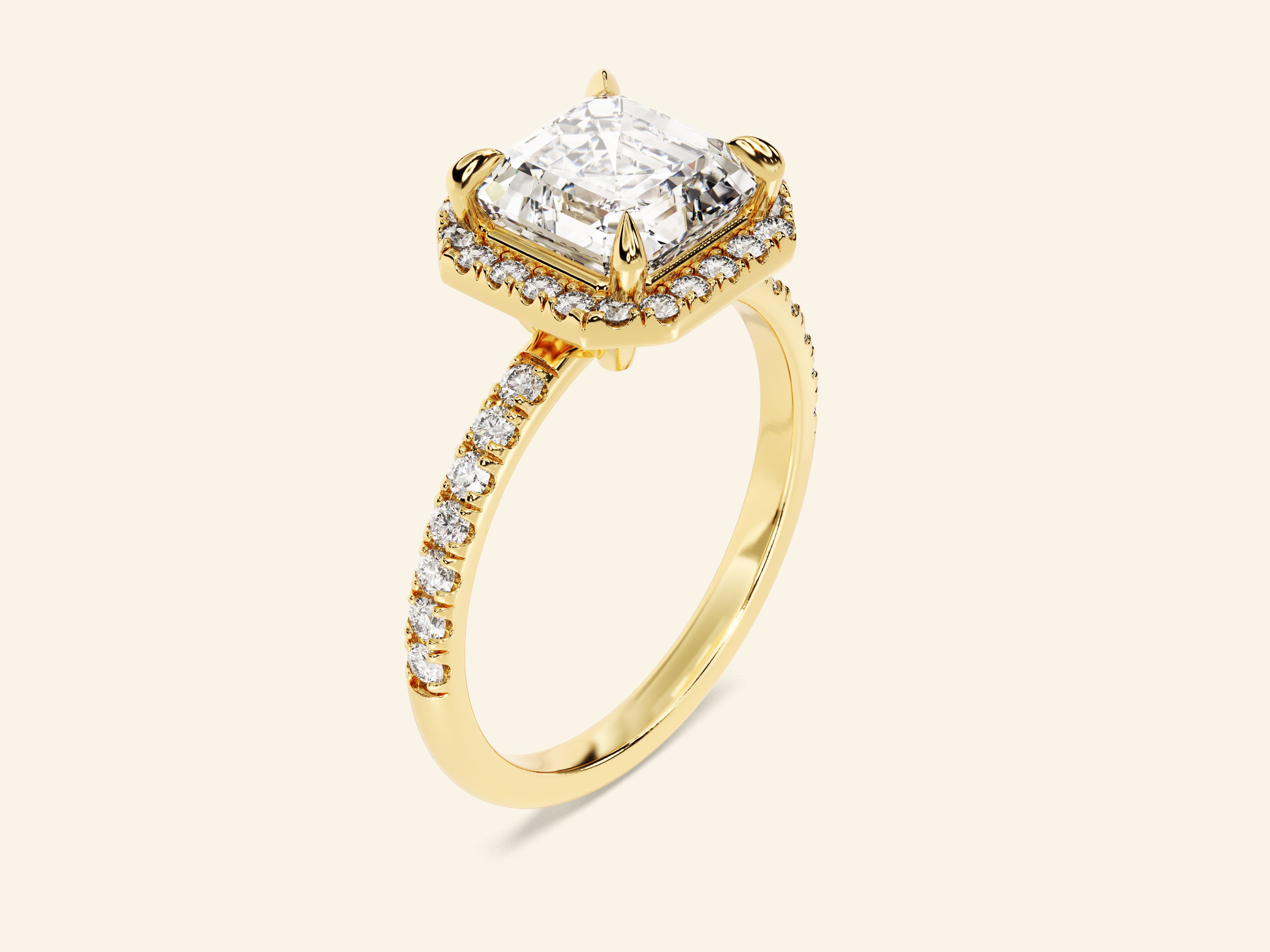 Asscher Halo Engagement Ring with Pave Set Side Stones