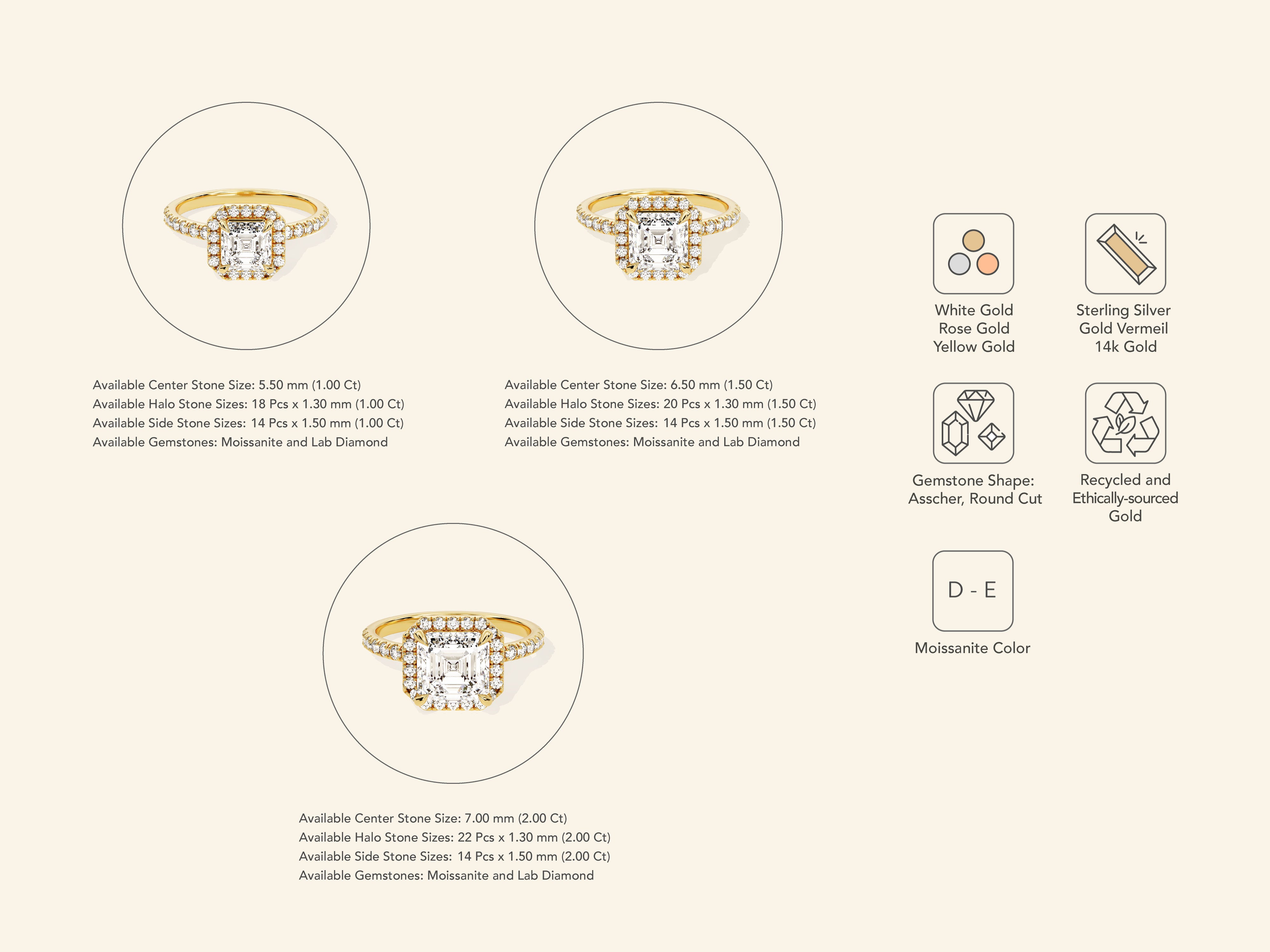 Asscher Halo Engagement Ring with Pave Set Side Stones