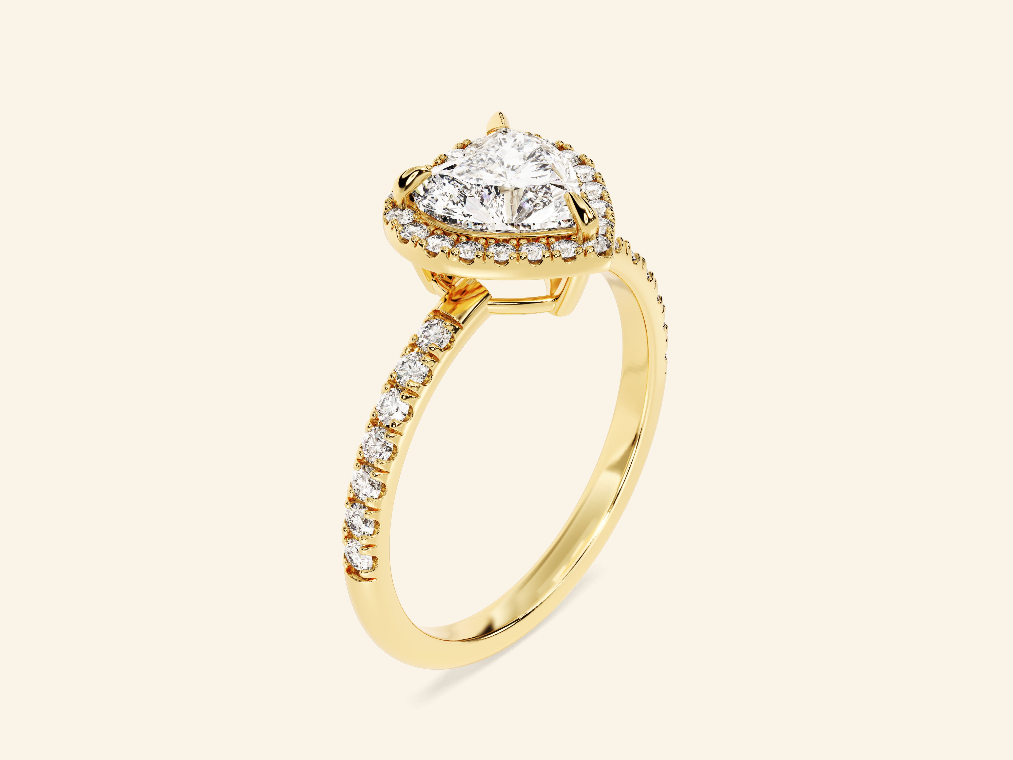 Heart Halo Engagement Ring with Pave Set Side Stones