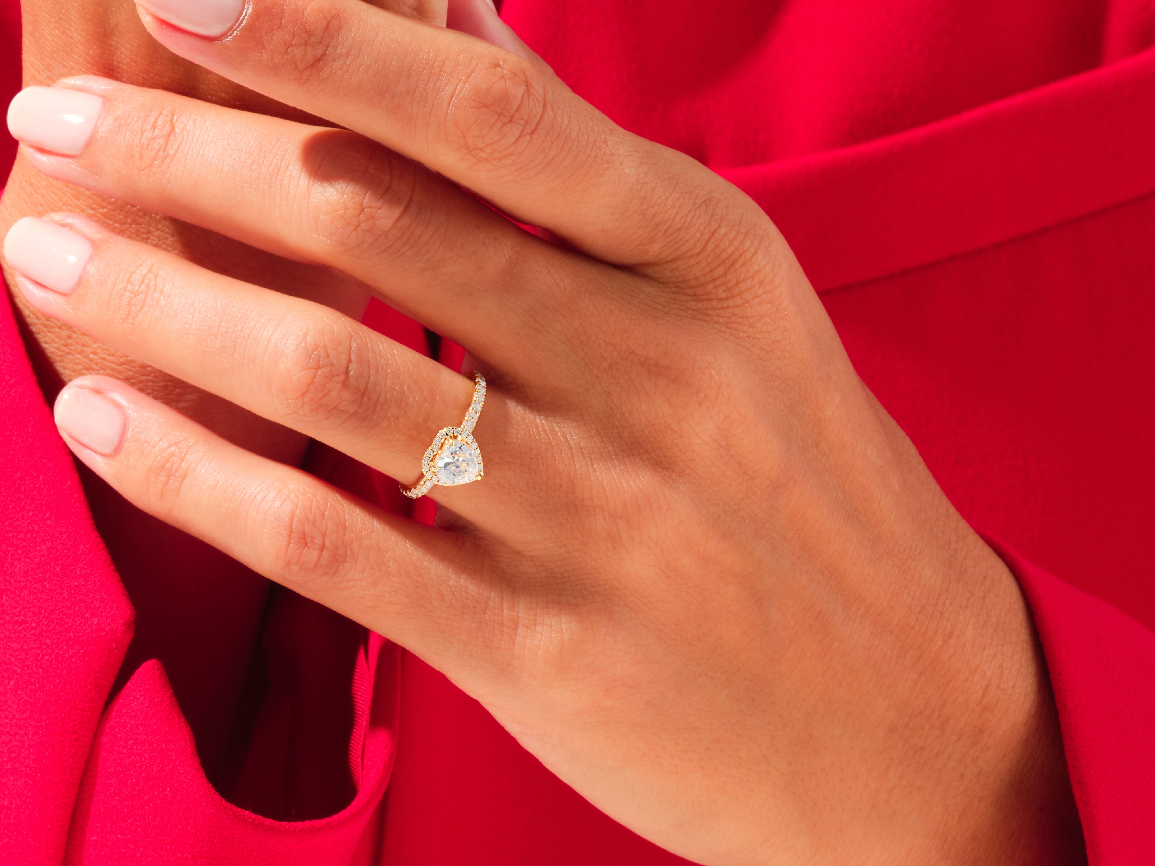 Heart Halo Engagement Ring with Pave Set Side Stones