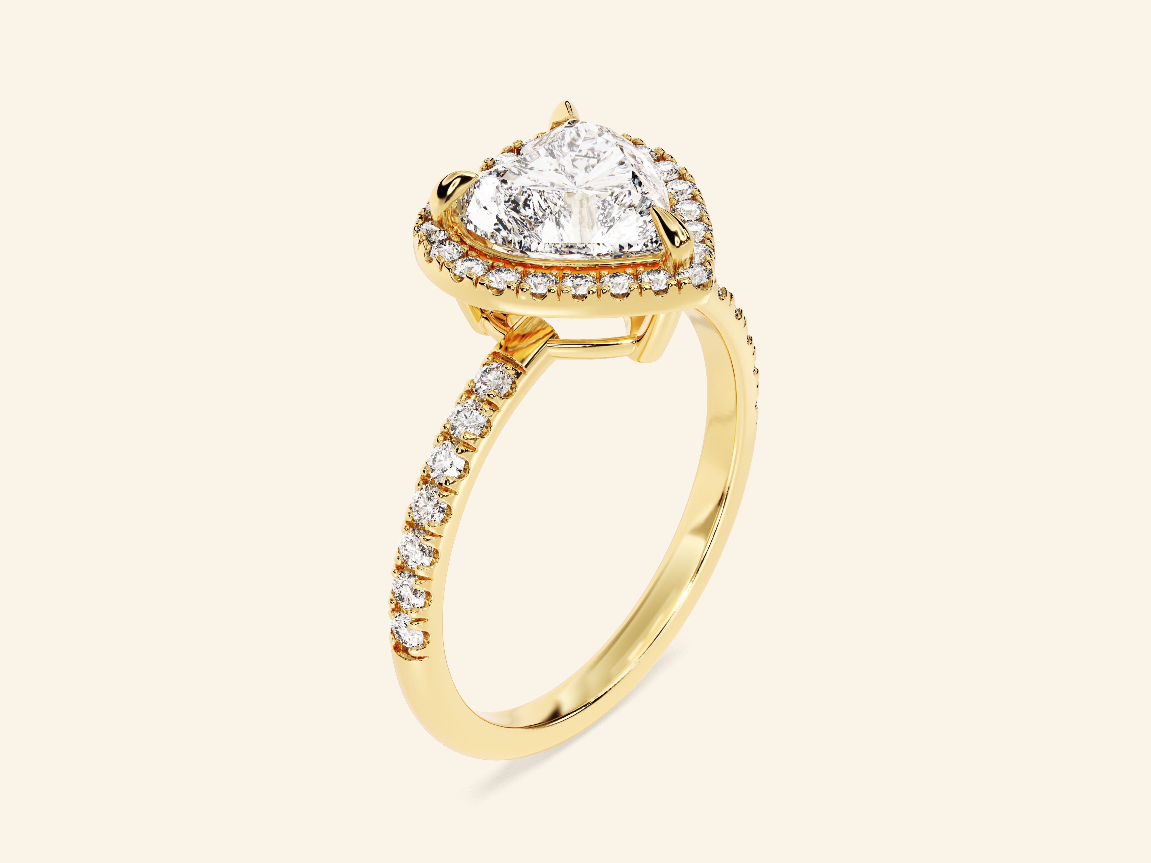 Heart Halo Engagement Ring with Pave Set Side Stones