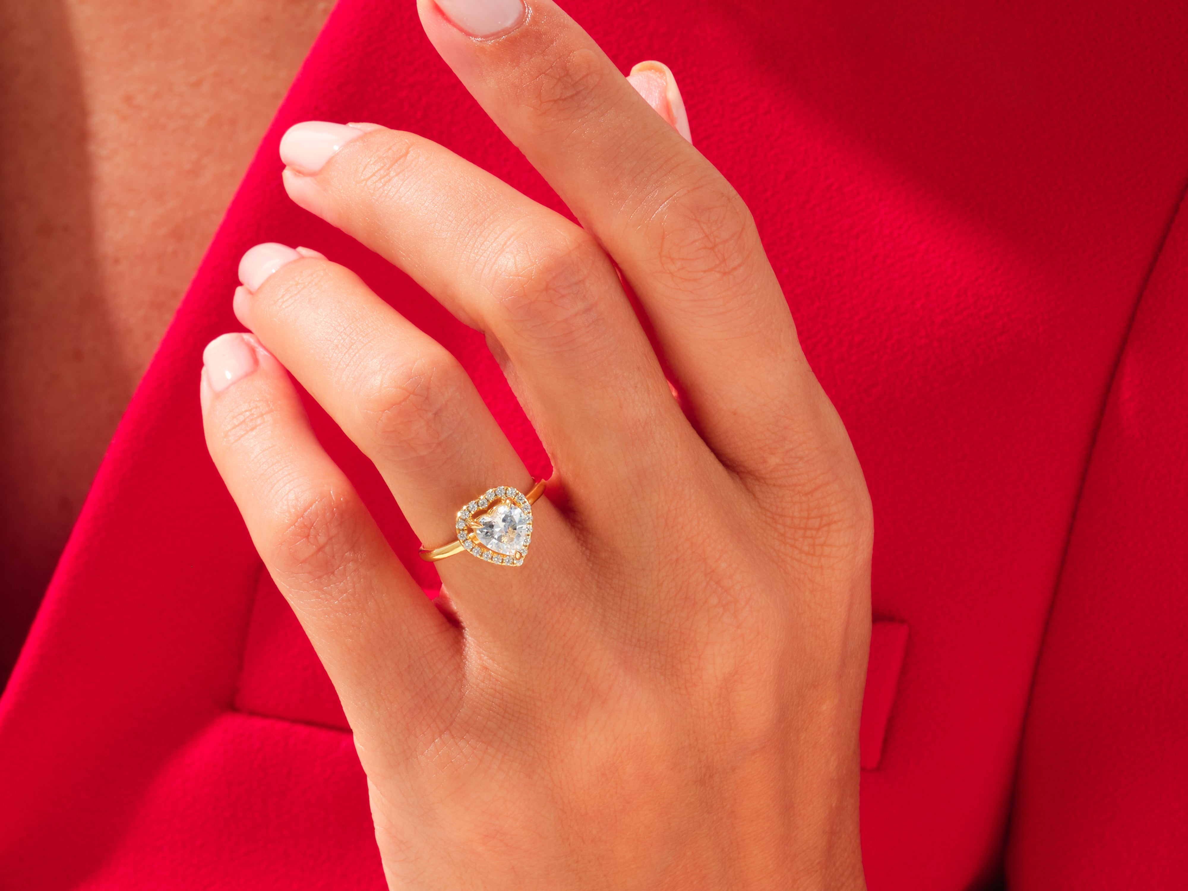 Heart Halo Engagement Ring with Pave Set Side Stones