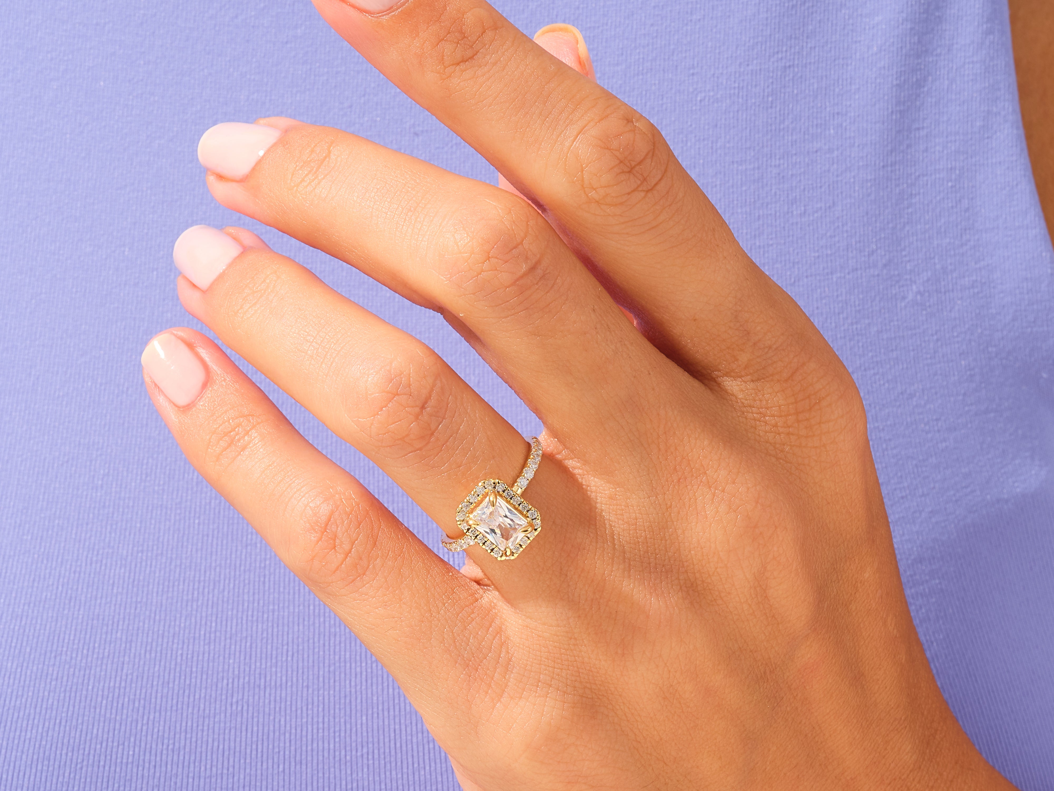Radiant Halo Engagement Ring with Pave Set Side Stones