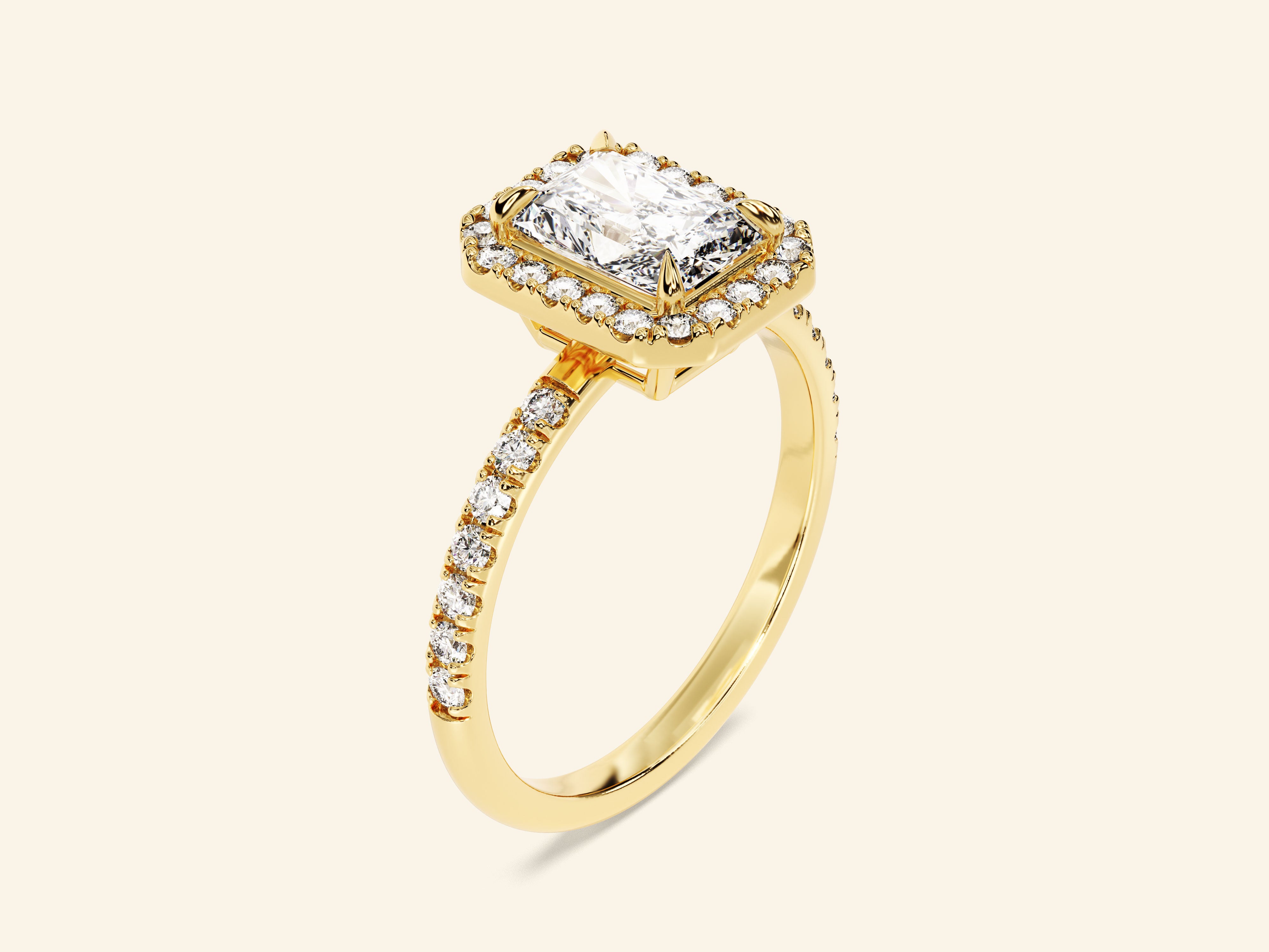 Radiant Halo Engagement Ring with Pave Set Side Stones