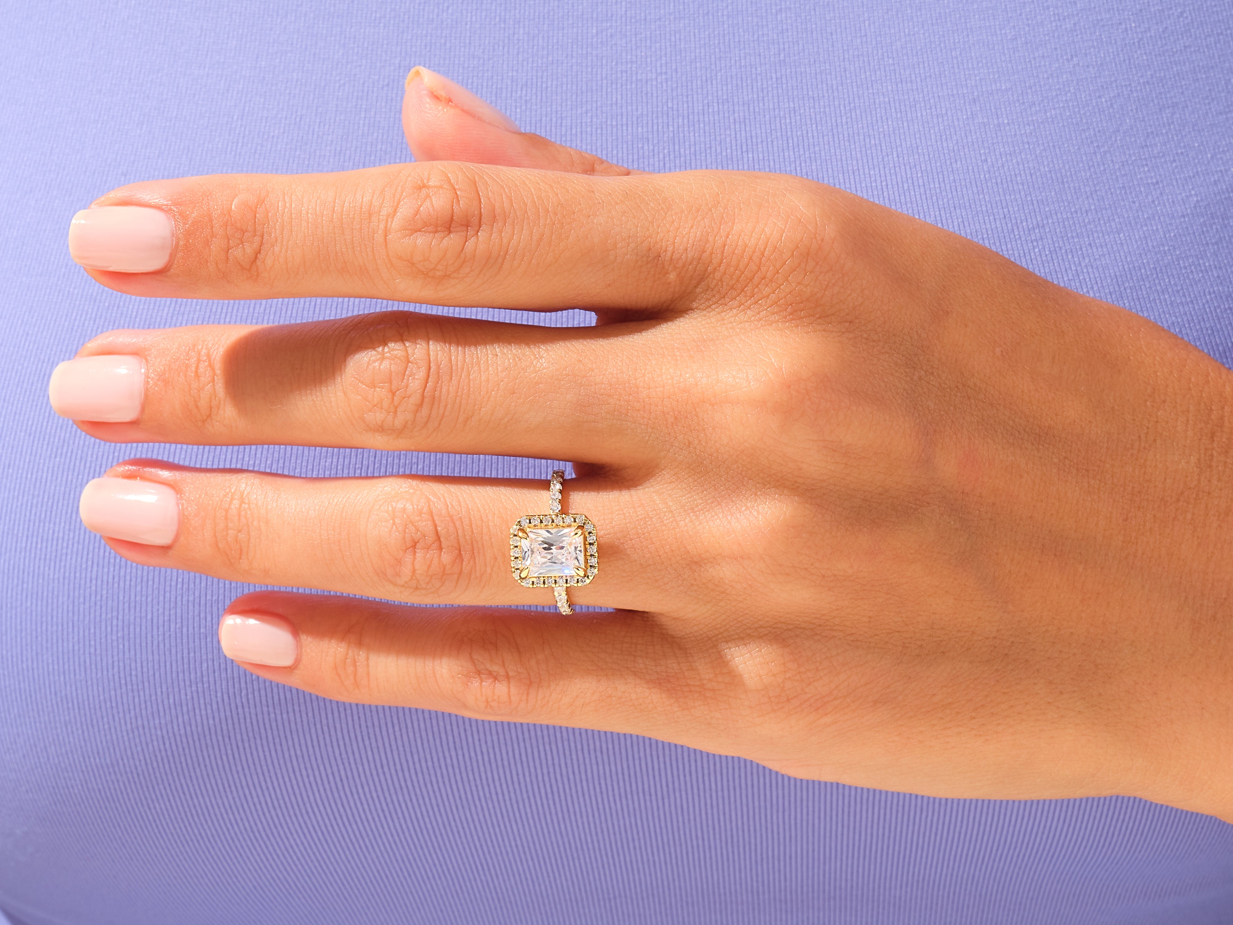 Radiant Halo Engagement Ring with Pave Set Side Stones